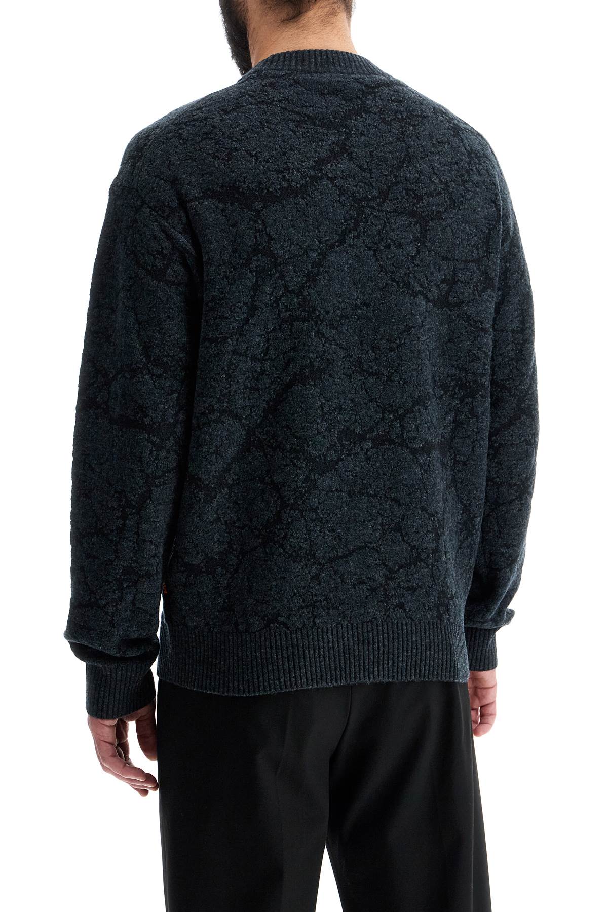 Boss Men'S Black Wool Sweater With Wide Neck Regular Fit