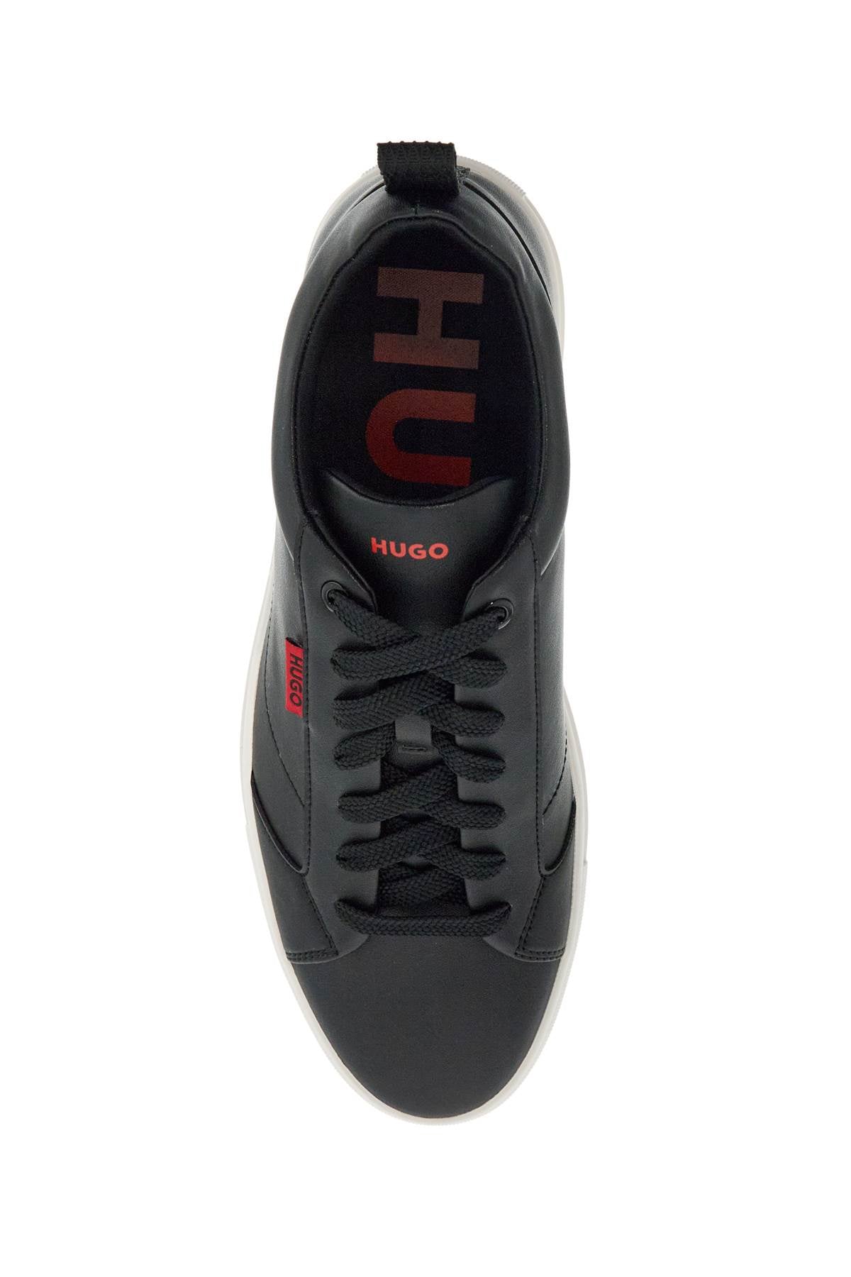 Hugo Men'S Minimalist Black Sneakers With Rubber Sole And Red Logo