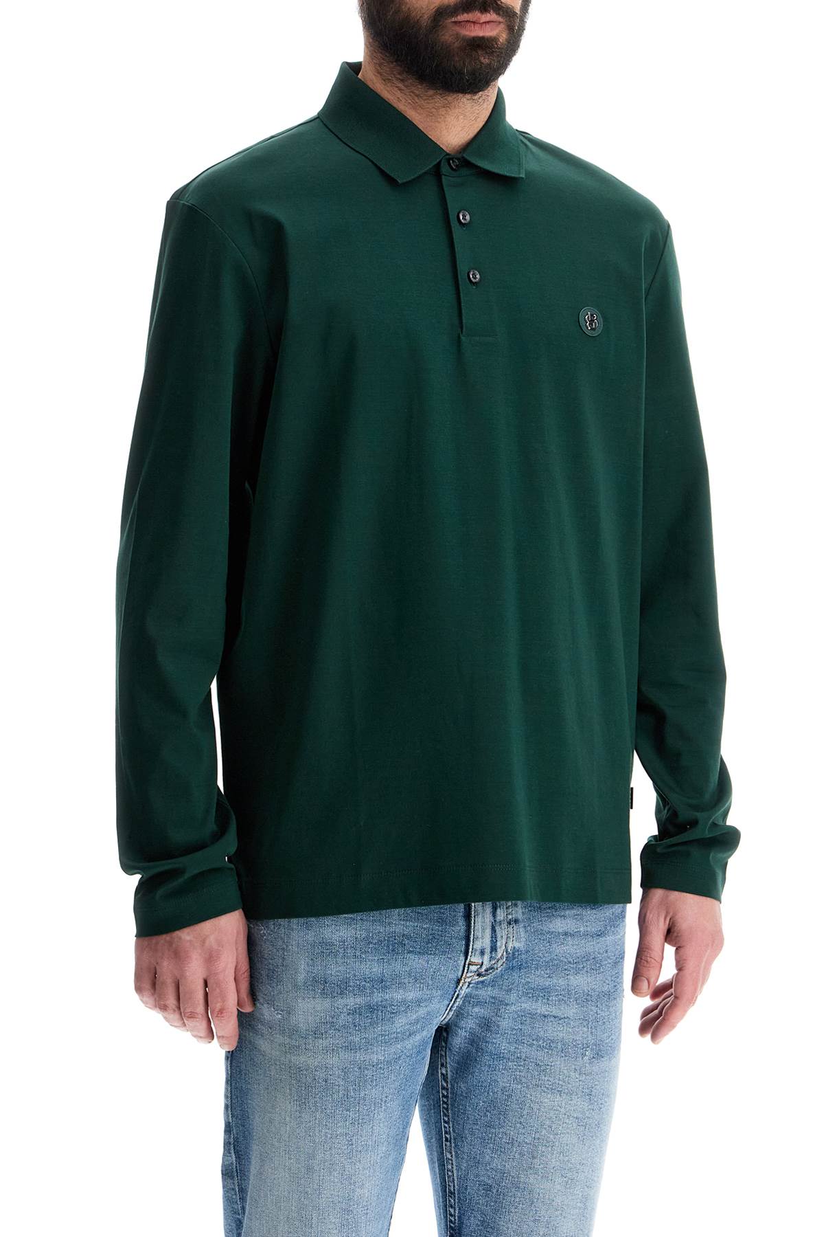 Boss Men'S Long Sleeve Slim Fit Cotton Polo Green