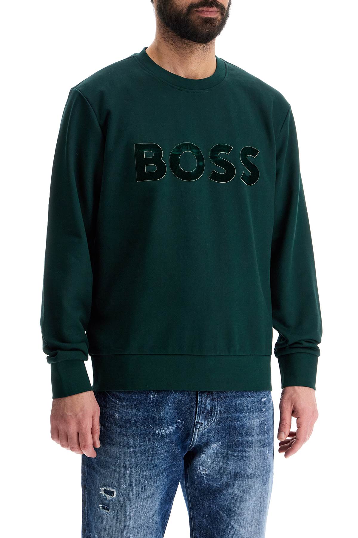 Boss Green Crew Neck Cotton Sweatshirt With Long Sleeves