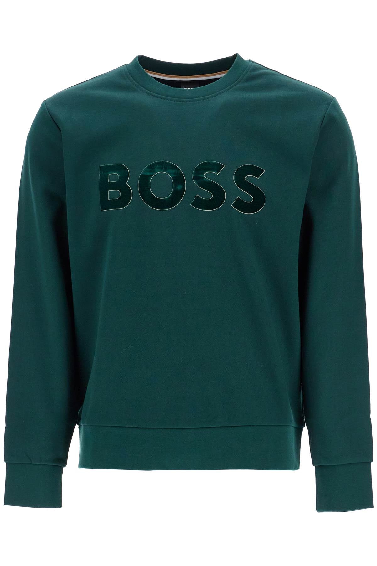 Boss Green Crew Neck Cotton Sweatshirt With Long Sleeves