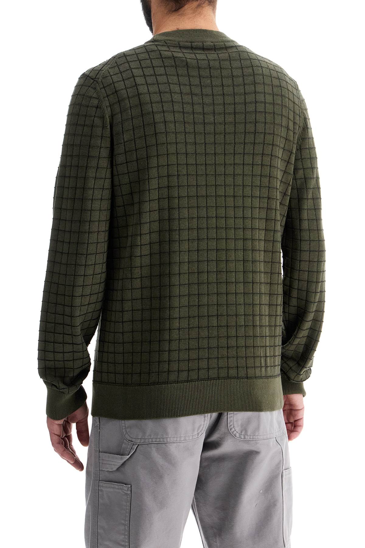 Hugo Dark Green Checkered Cotton Sweater With Long Sleeves