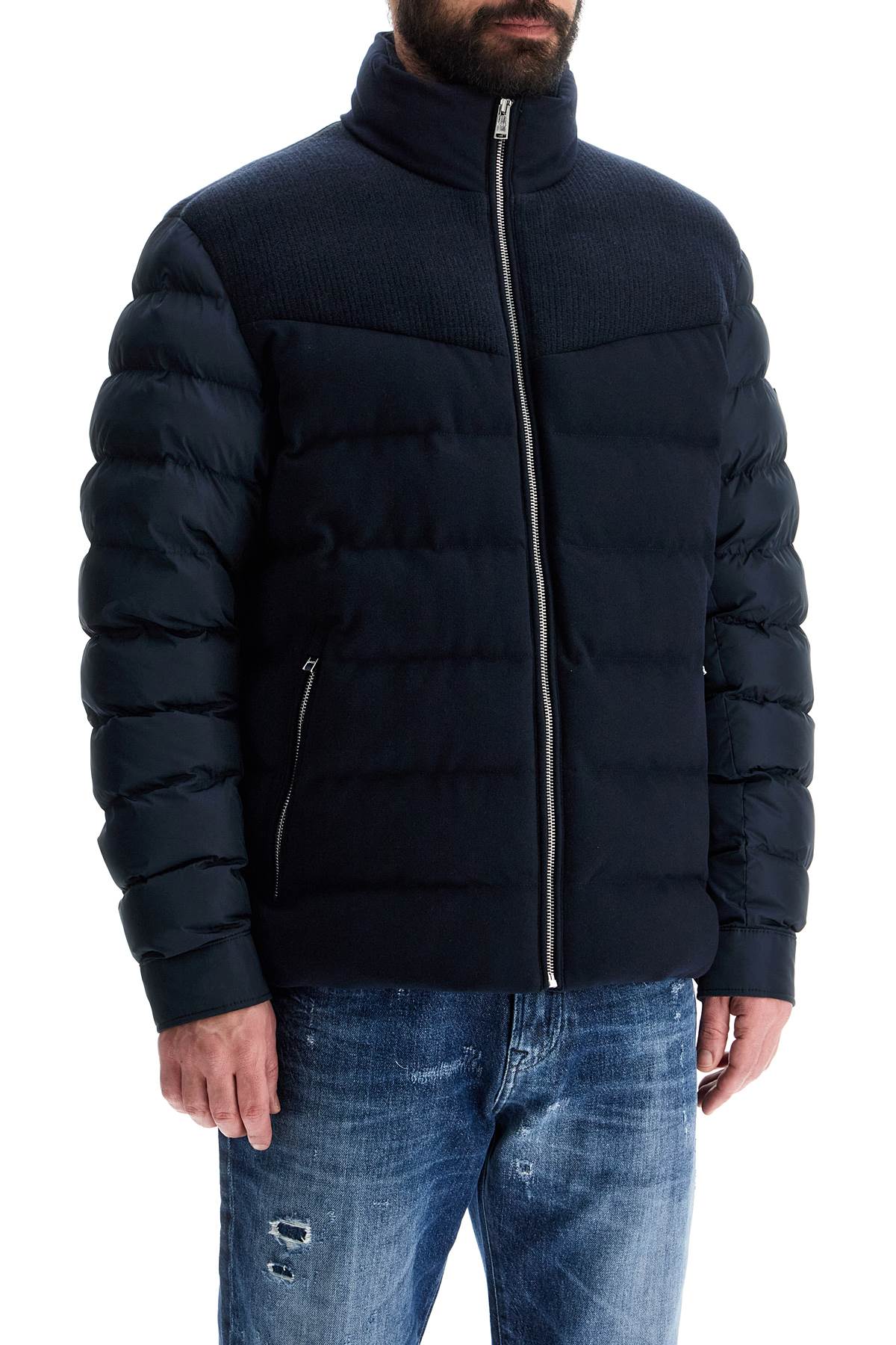 Boss Dark Blue High Collar Padded Coat H-Clanello