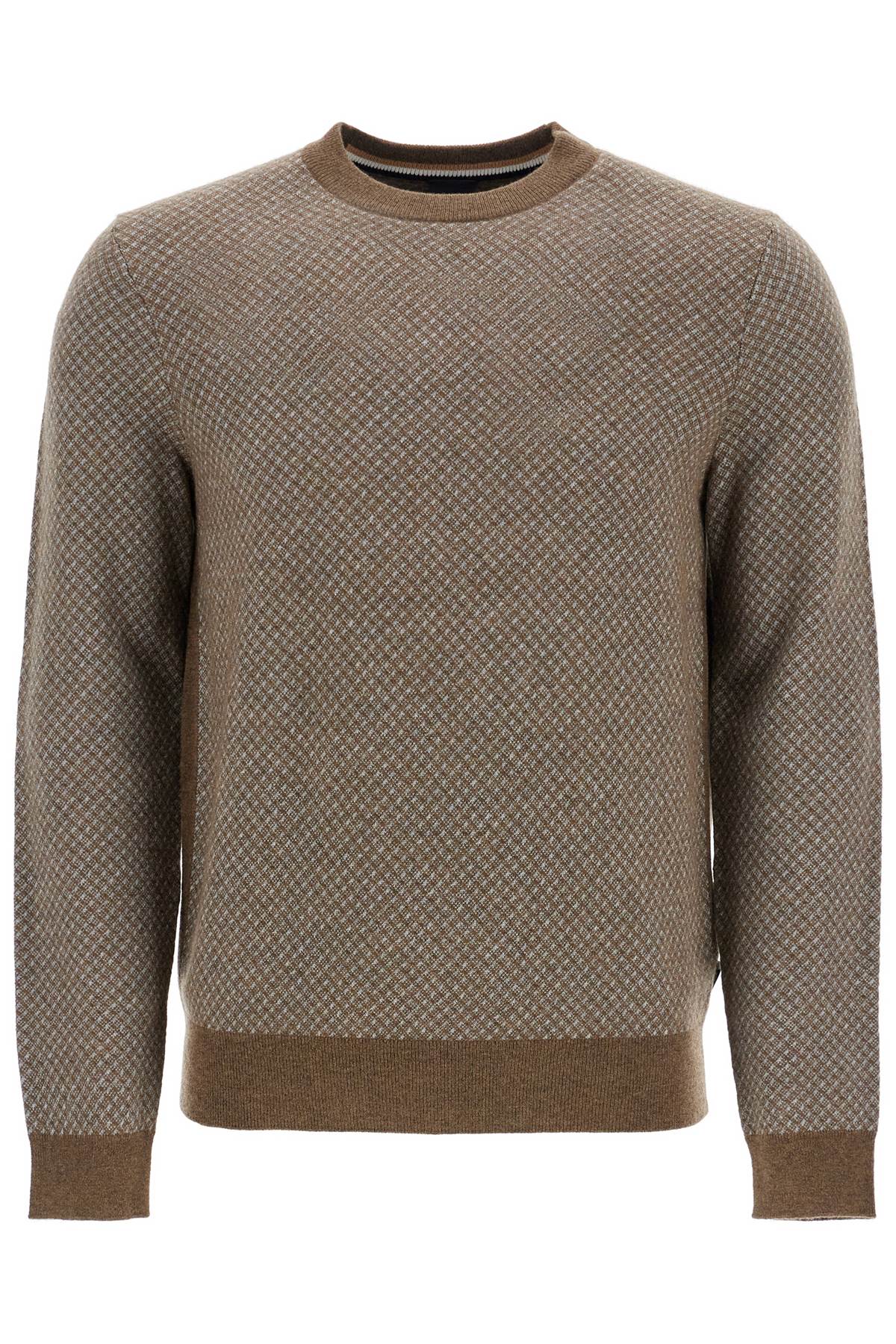 Boss Slim Fit Diamond Pattern Green Wool And Cotton Sweater