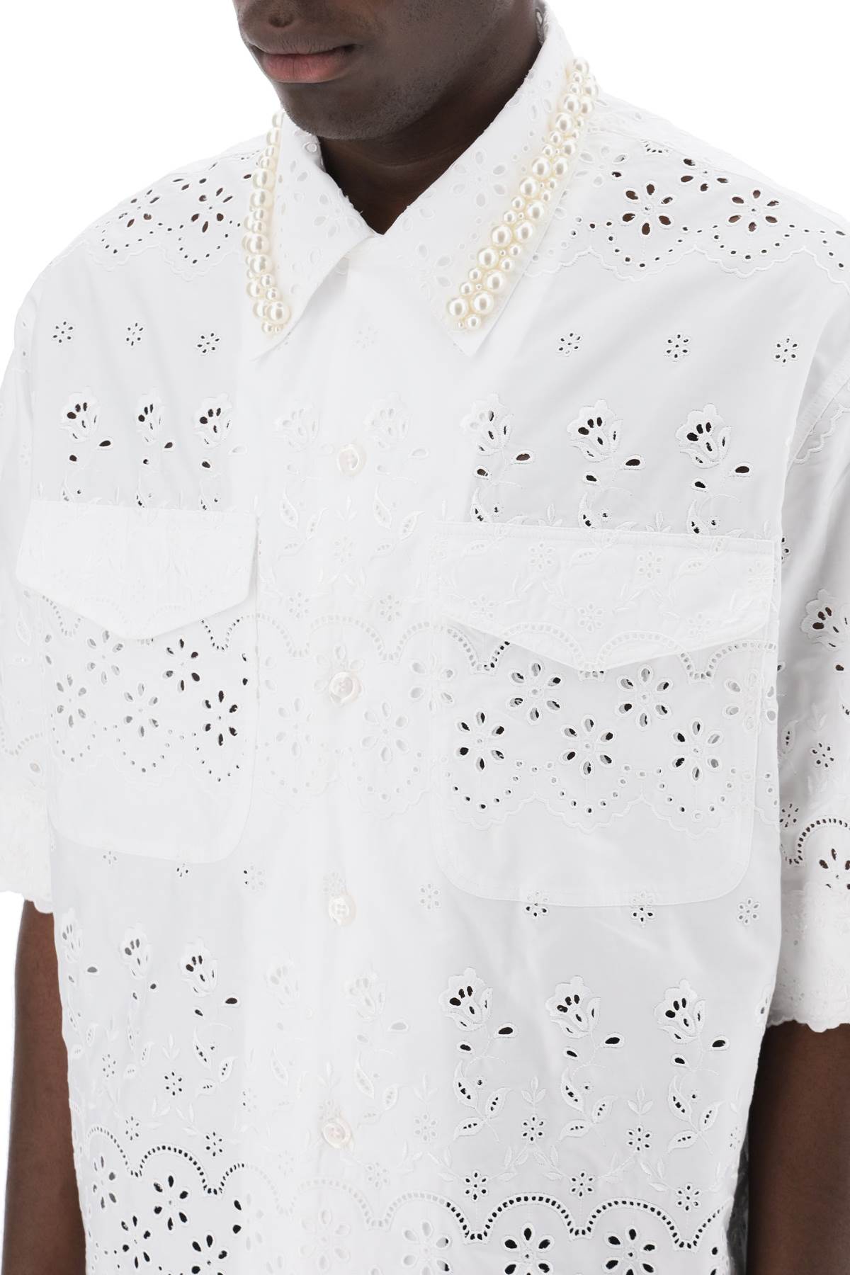 Simone Rocha Scalloped Lace Shirt With Pearl