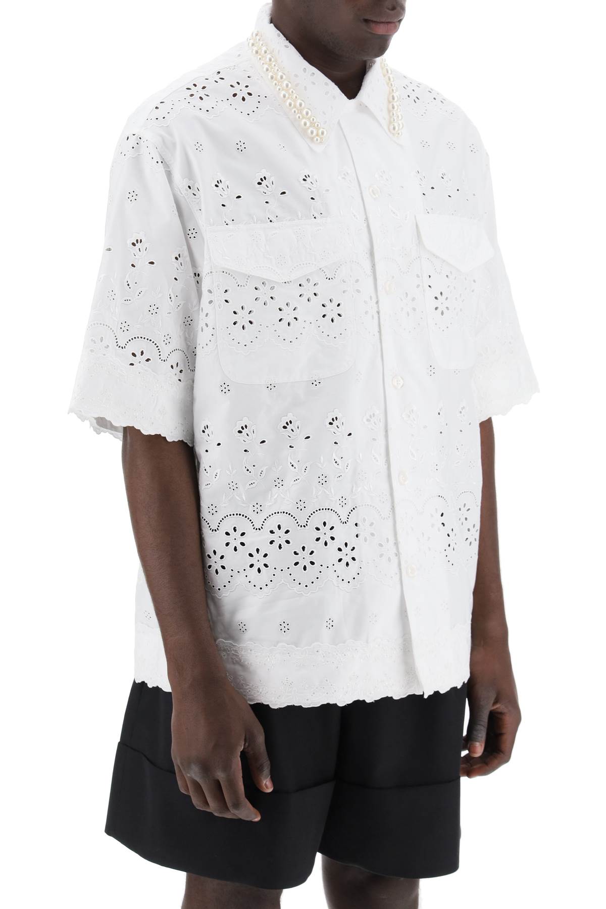 Simone Rocha Scalloped Lace Shirt With Pearl