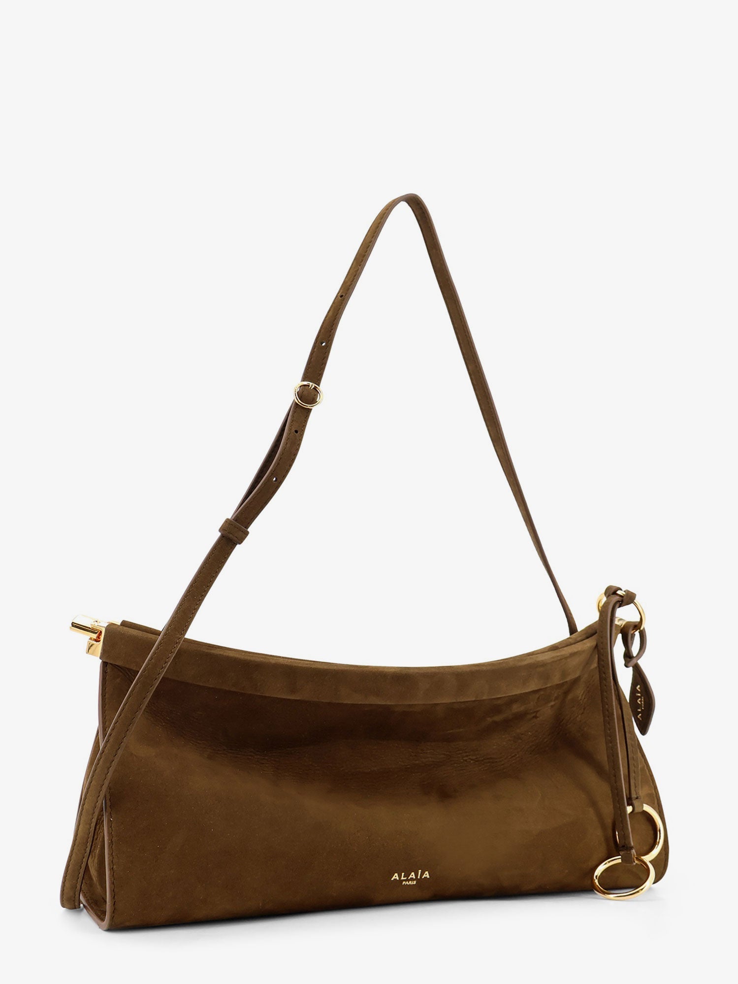 Alaïa East West Leather Shoulder Bag With Engraved Logo Lettering