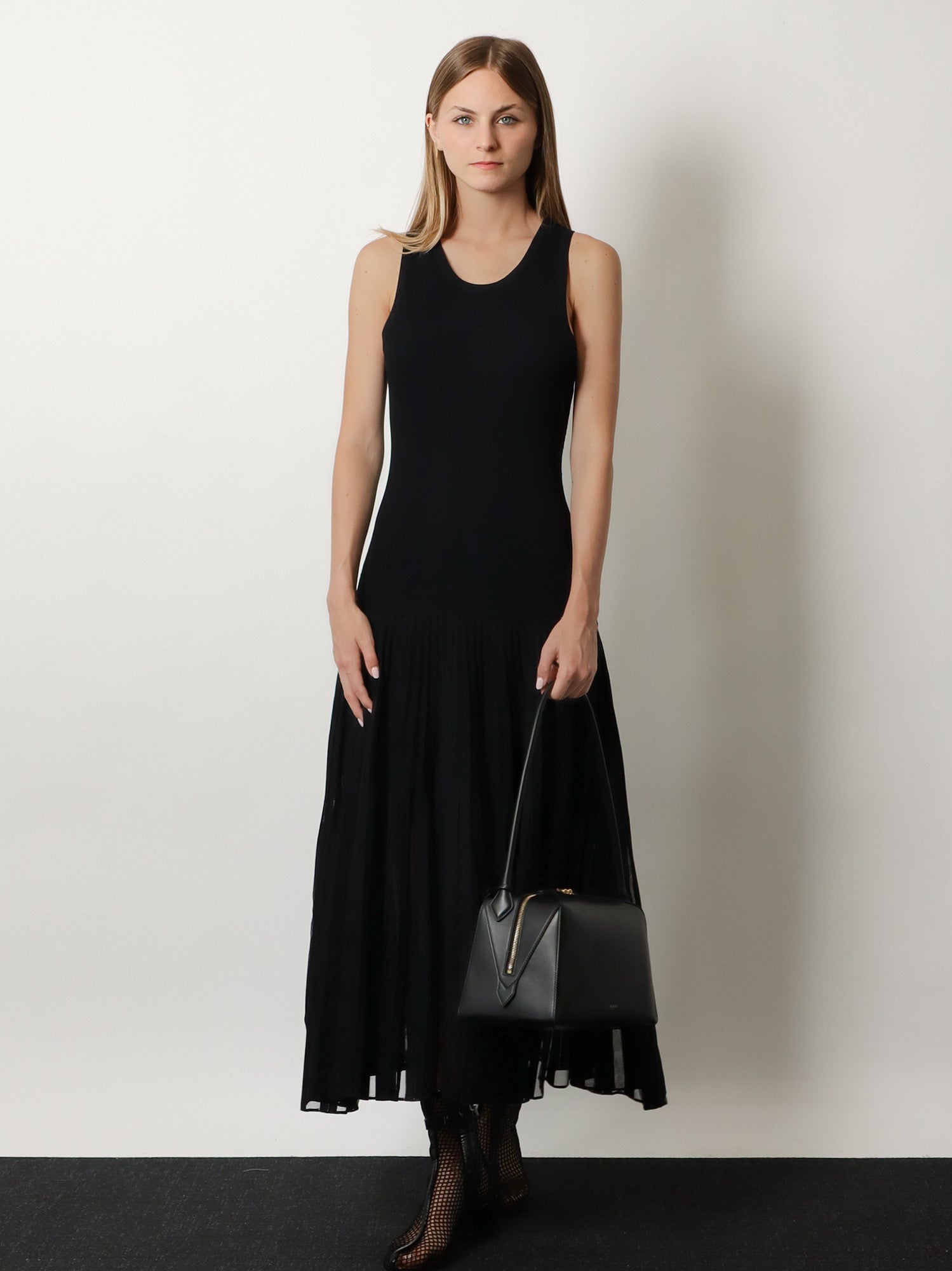 Alaïa Long Pleated Viscose Blend Dress