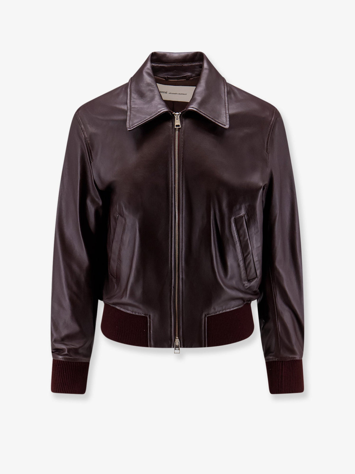 AMI Paris Bordeaux Leather Jacket With Zip