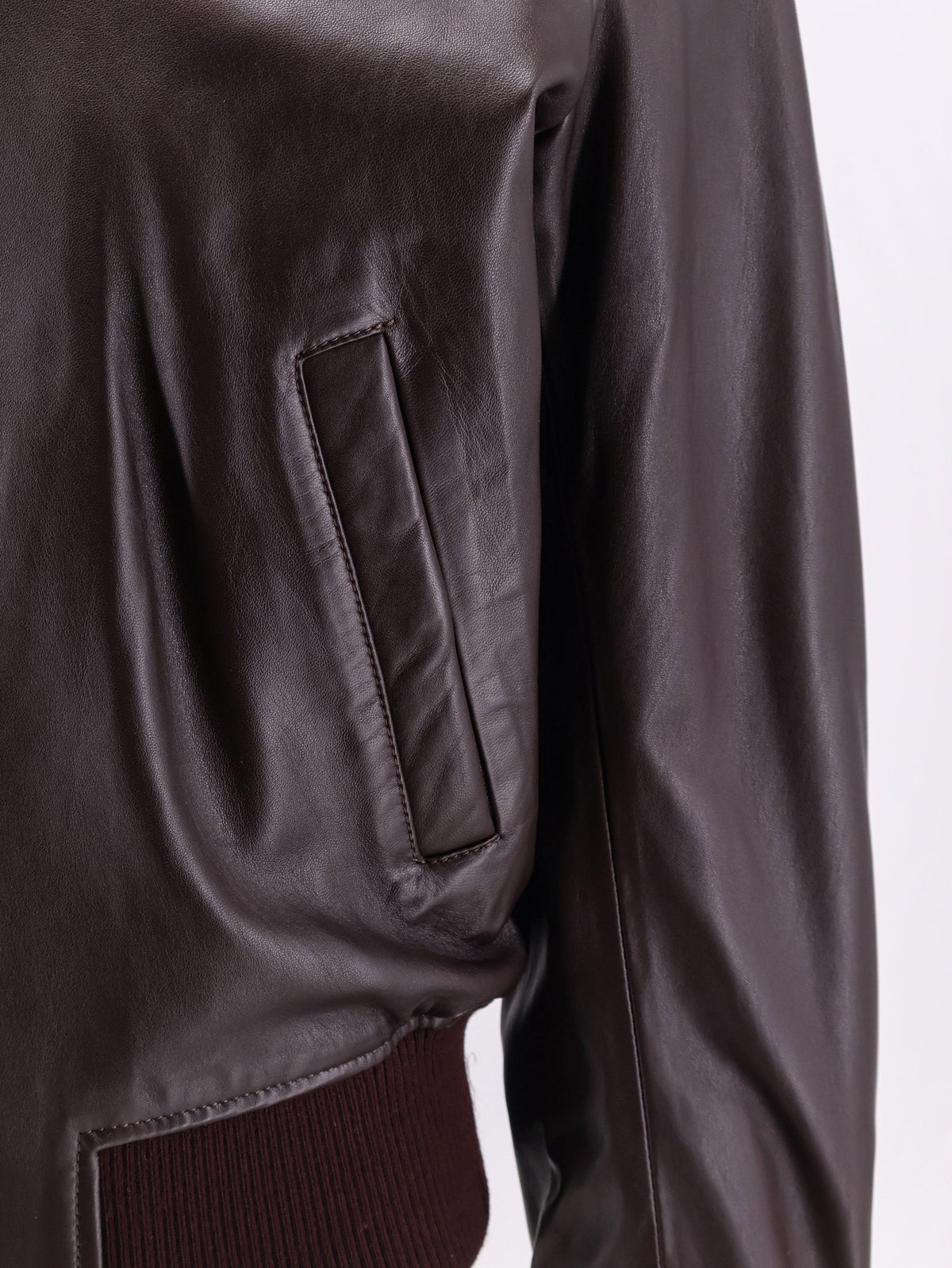 AMI Paris Bordeaux Leather Jacket With Zip