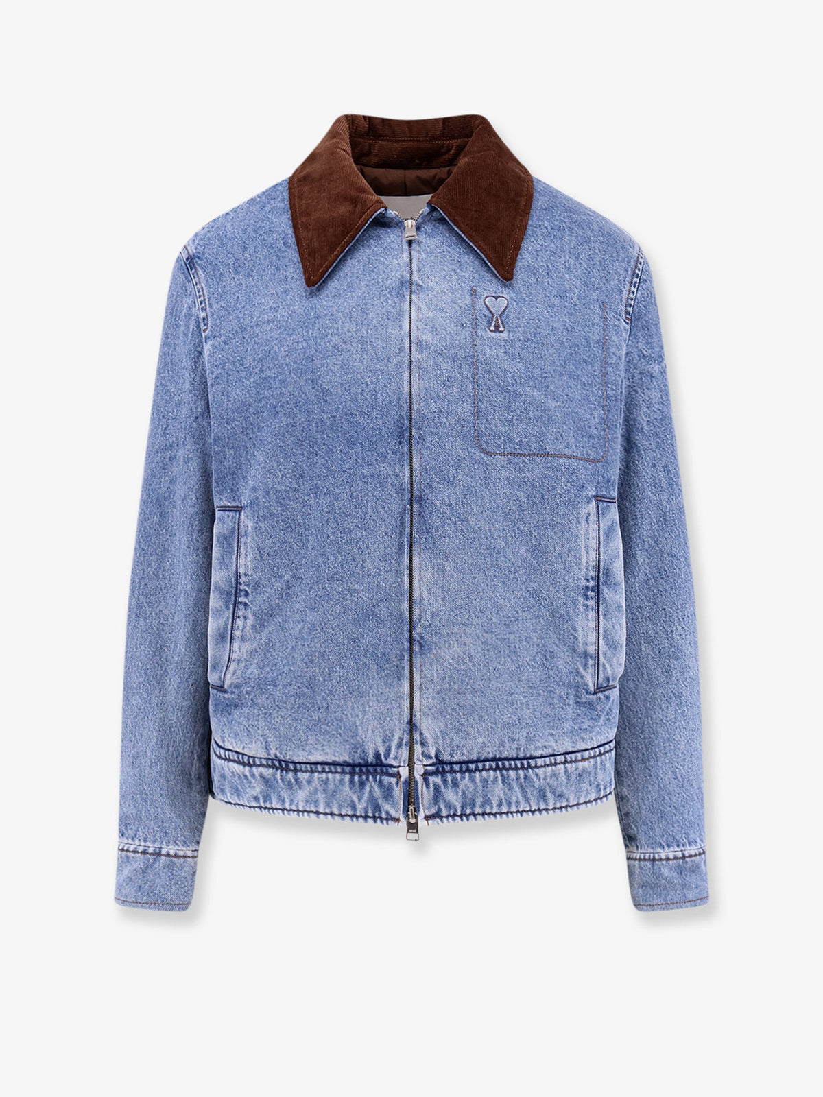 AMI Paris Ami De Coeur Padded Denim Jacket With Zip