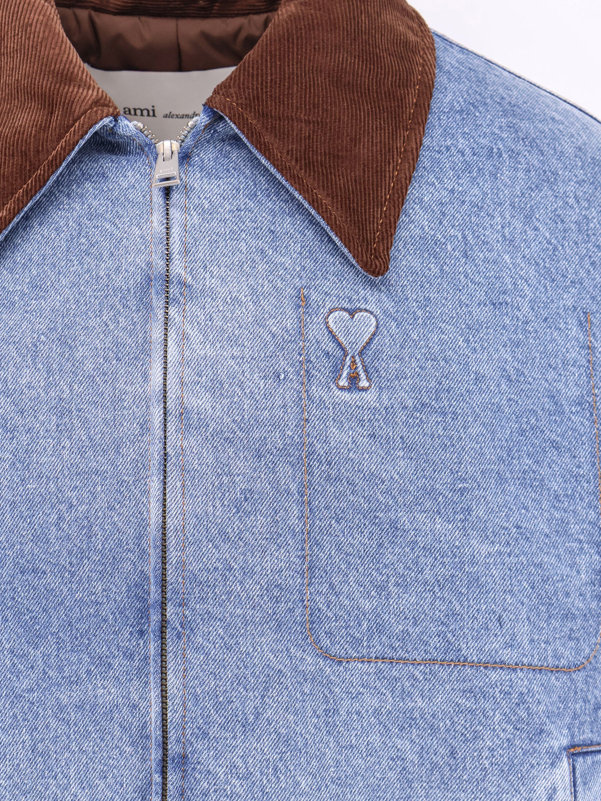 AMI Paris Ami De Coeur Padded Denim Jacket With Zip