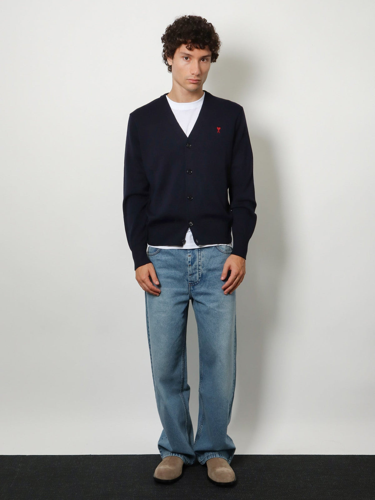AMI Paris Wool Cardigan With Iconic Embroidery