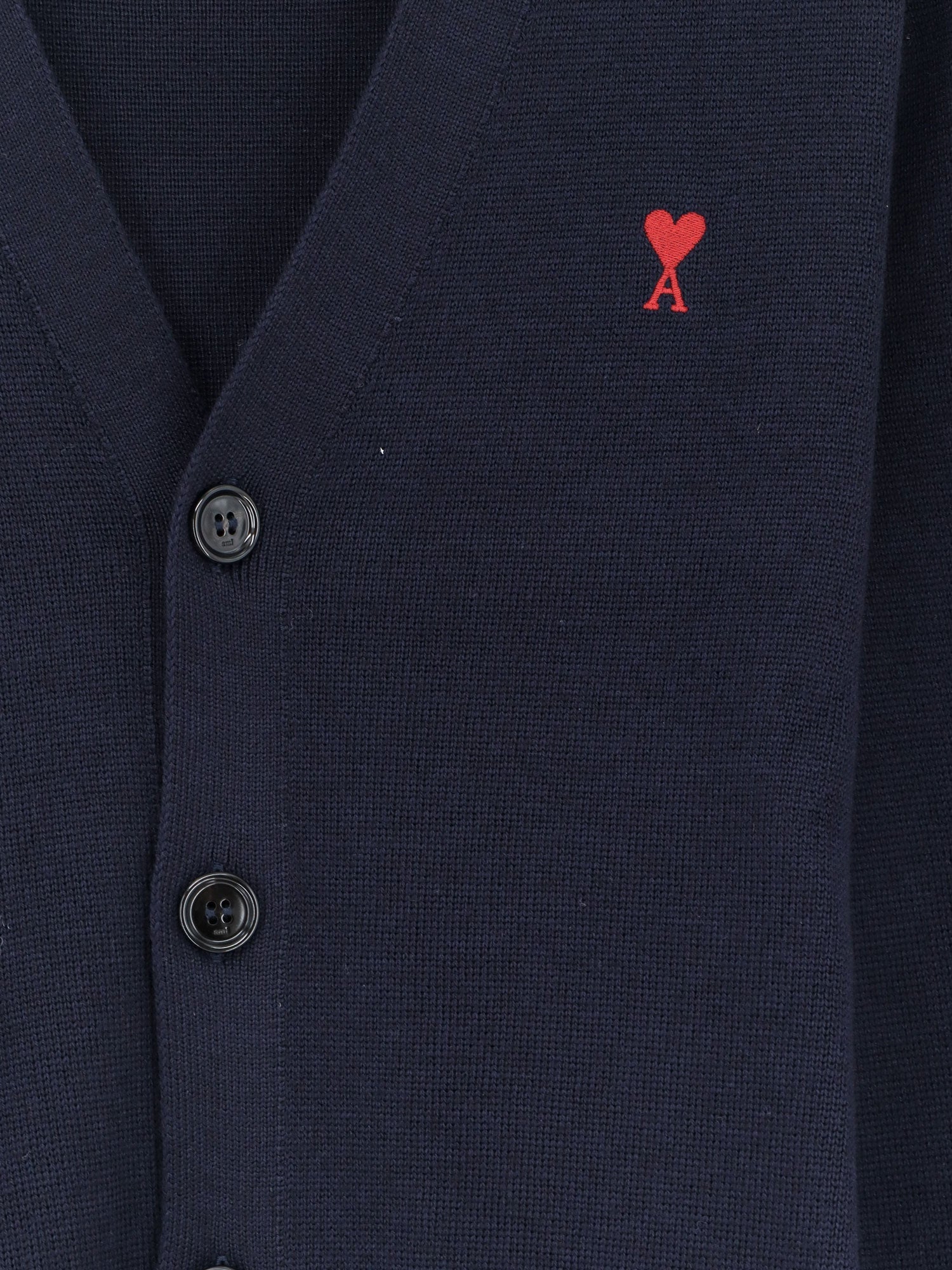 AMI Paris Wool Cardigan With Iconic Embroidery