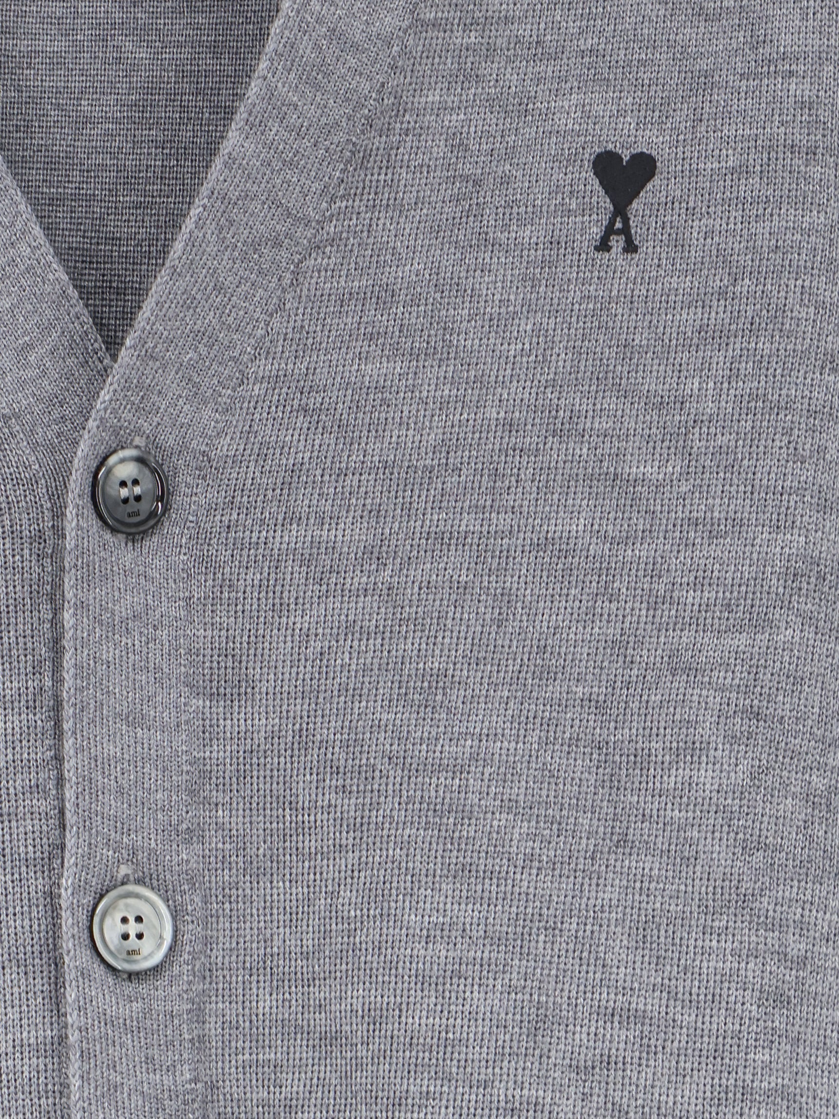 AMI Paris Wool Cardigan With Iconic Embroidery