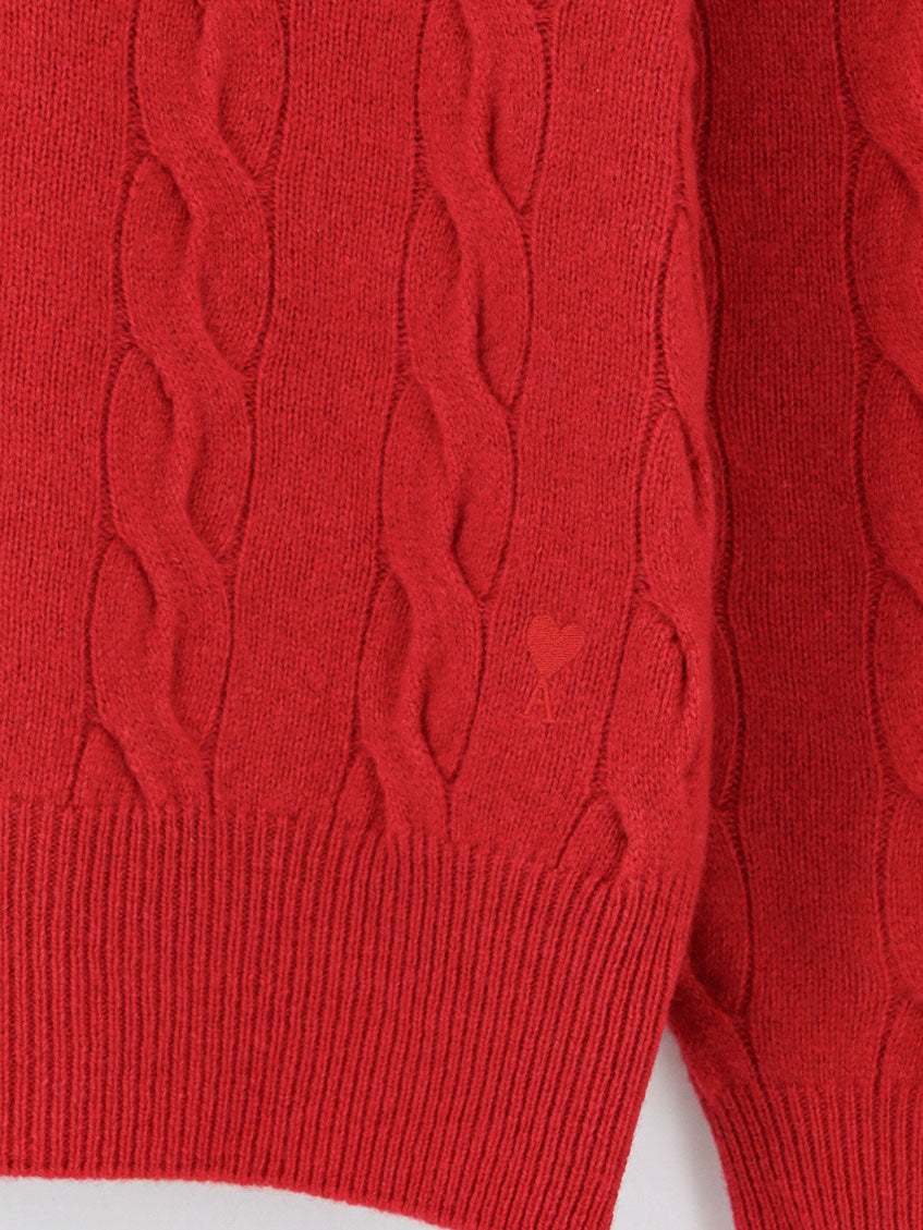 AMI Paris Wool Sweater With Cable Knit