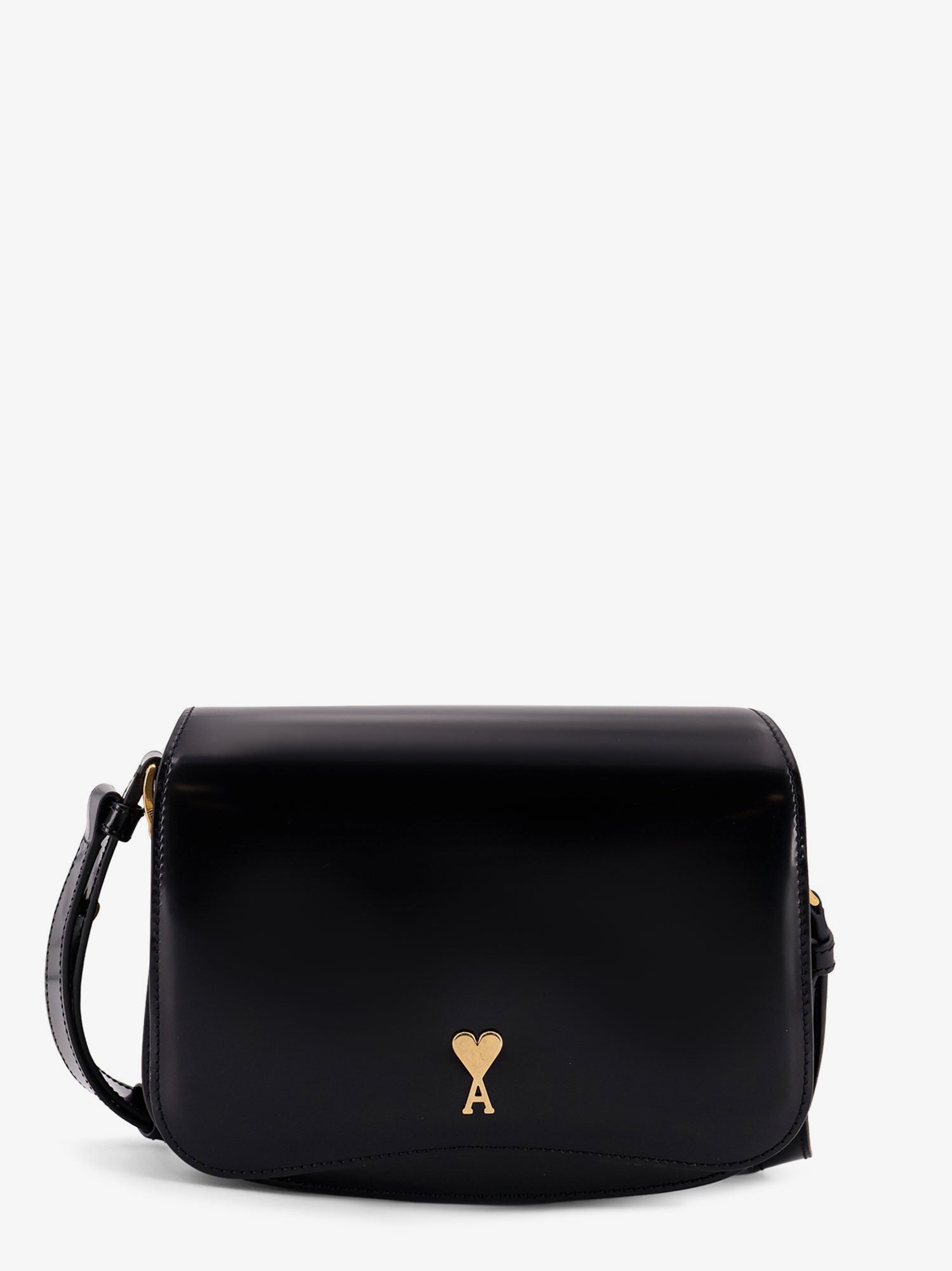 AMI Paris Leather Shoulder Bag With Metal Logo On The Front
