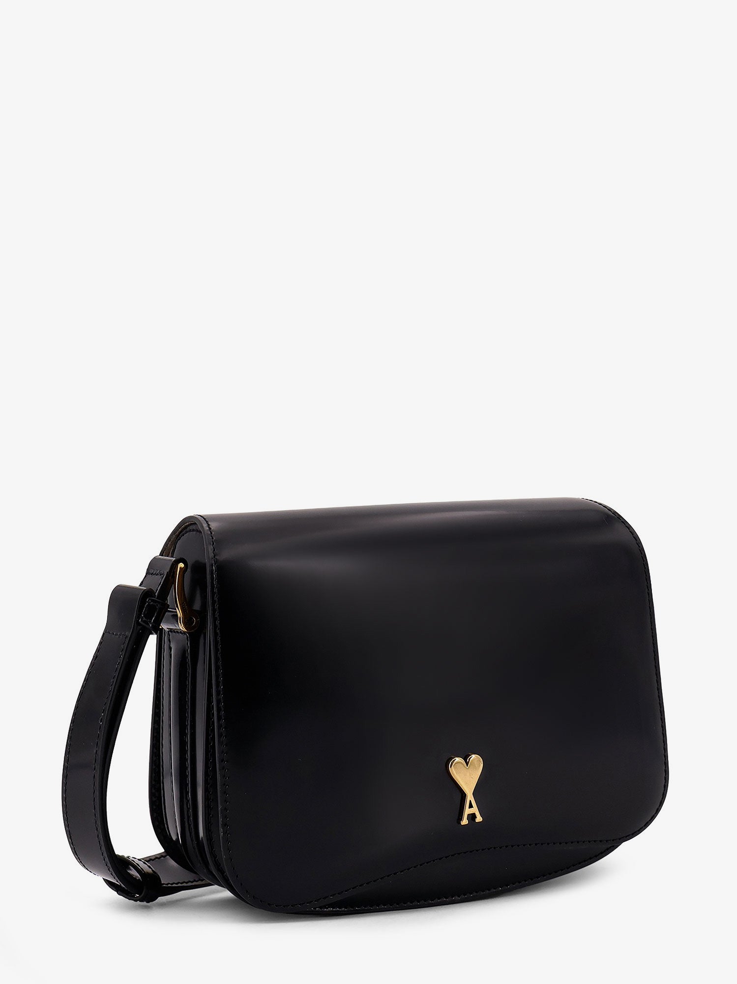 AMI Paris Leather Shoulder Bag With Metal Logo On The Front