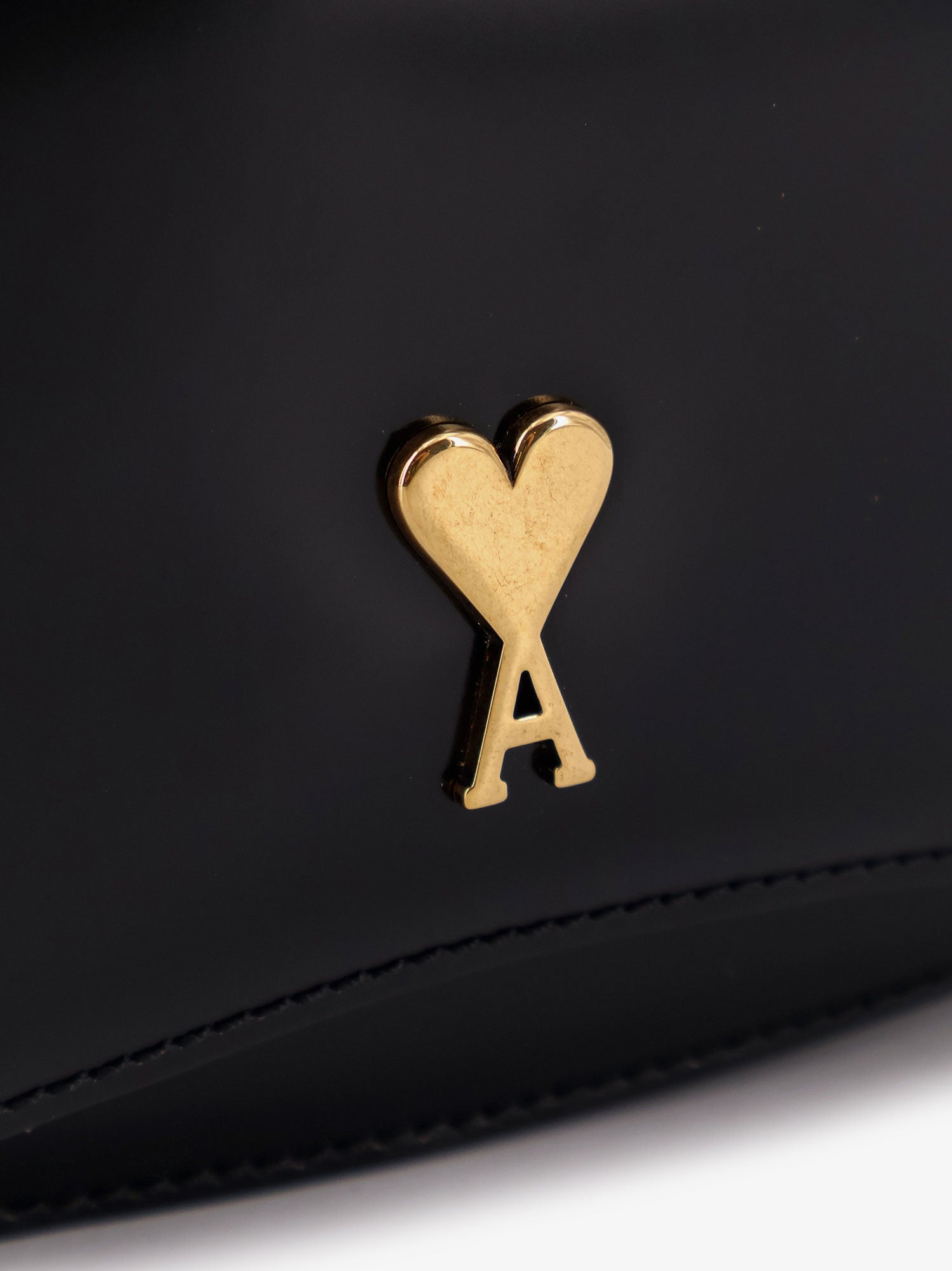 AMI Paris Leather Shoulder Bag With Metal Logo On The Front