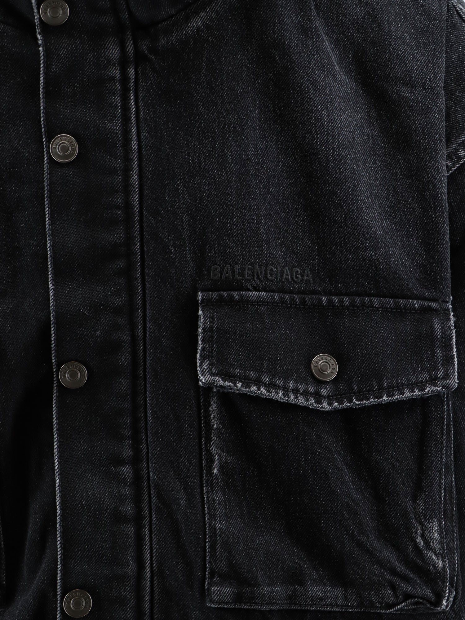 Balenciaga Black Denim Jacket With Embroidered Logo On The Front