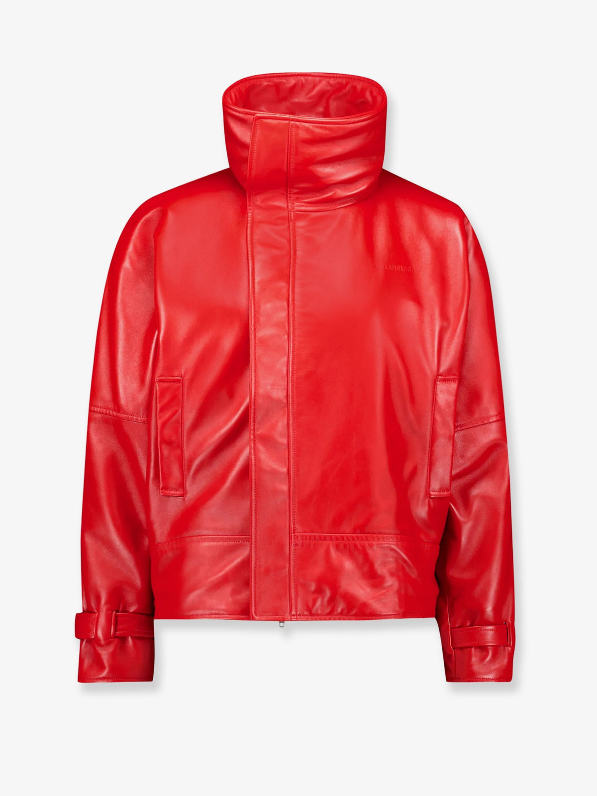 Balenciaga Arrotondato Leather Jacket With Engraved Lettering Logo On The Front