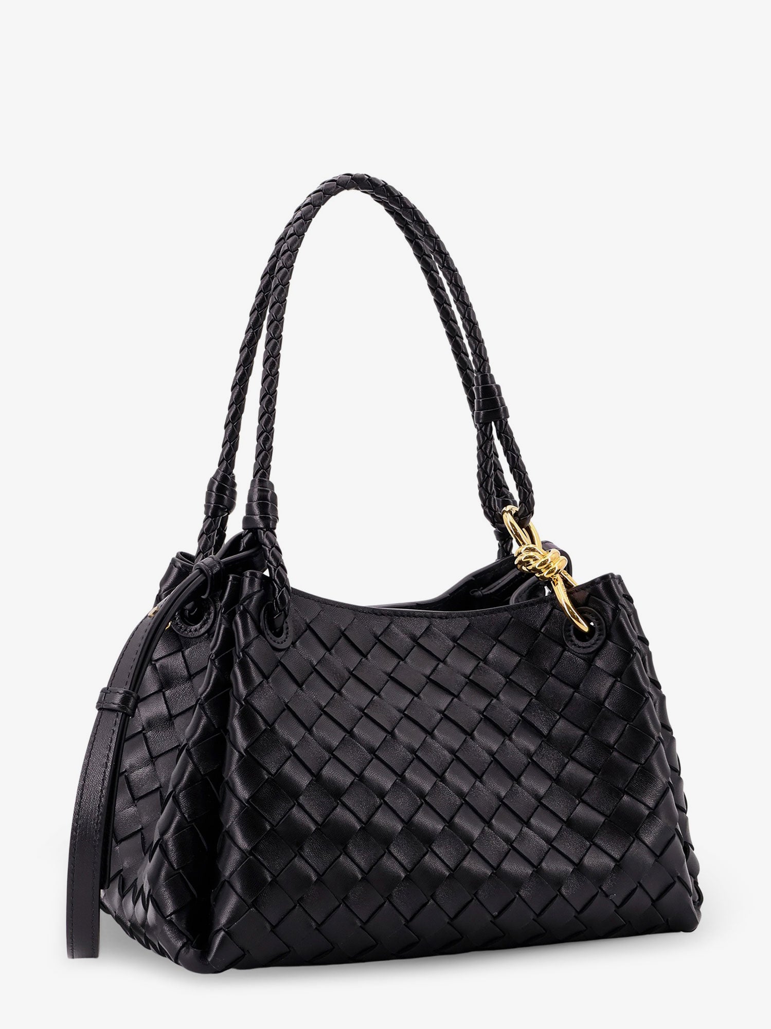 Bottega Veneta Parachute Leather Shoulder Bag With Intrecciato Motif And Knot Detail