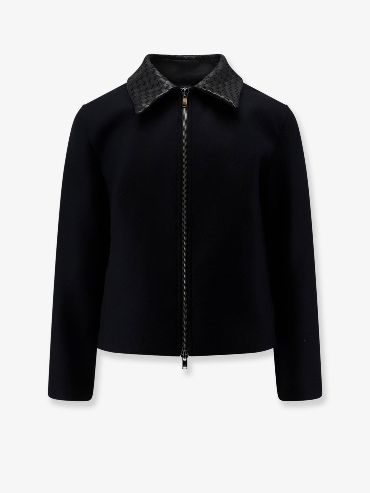 Bottega Veneta Wool Jacket With Leather Collar With Intrecciato Motif
