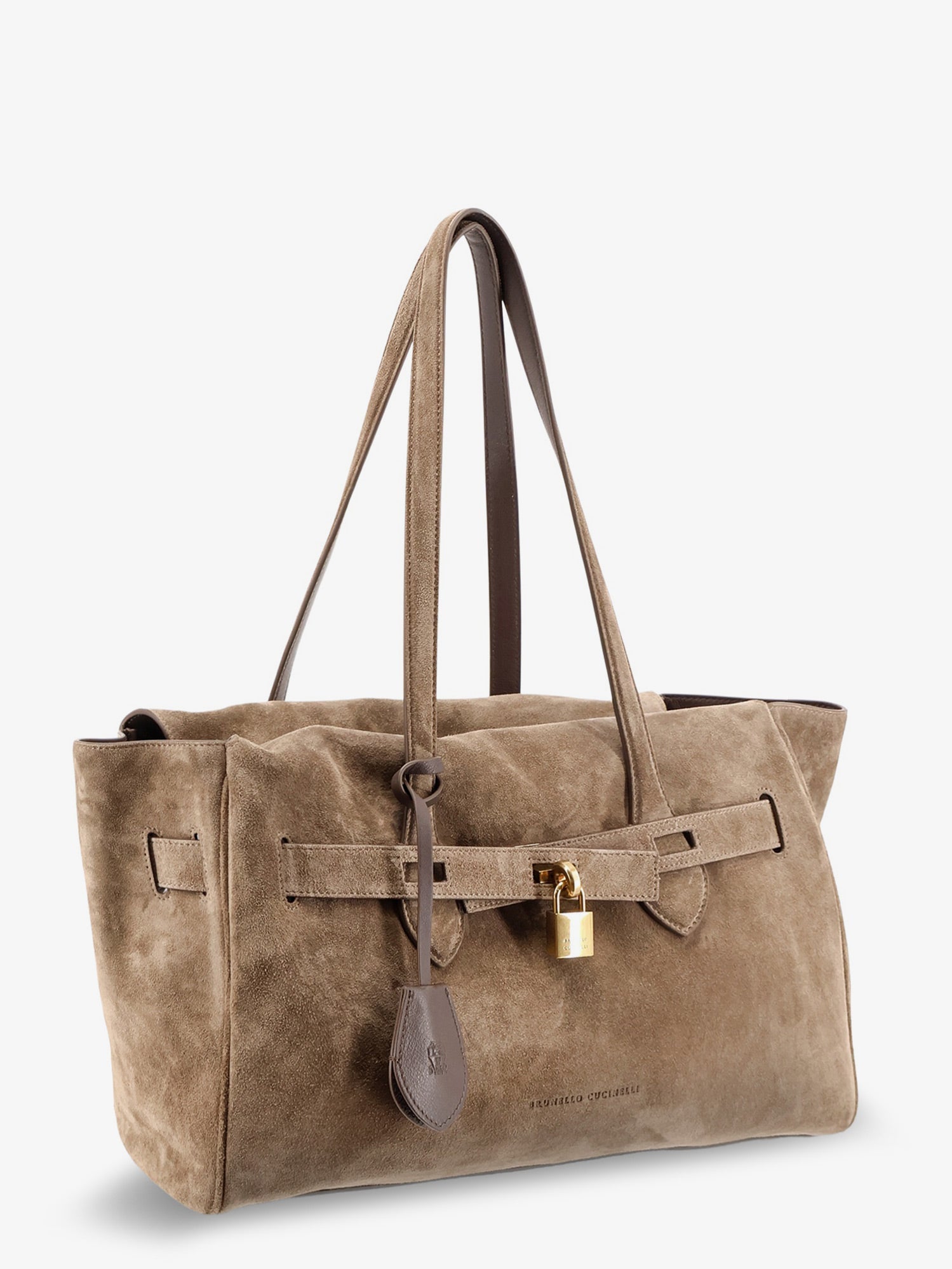 Brunello Cucinelli Suede Shoulder Bag With Logo Padlock Detail