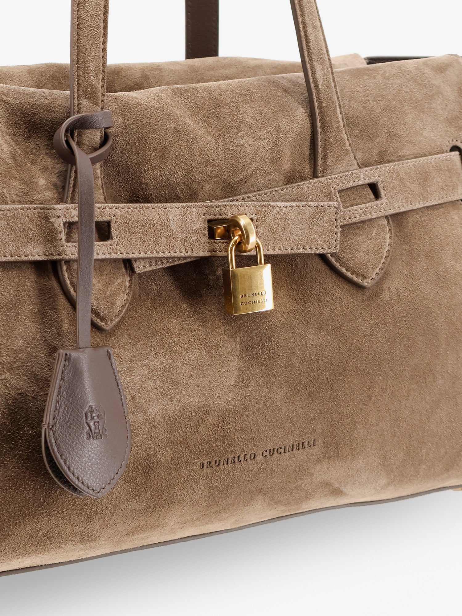 Brunello Cucinelli Suede Shoulder Bag With Logo Padlock Detail