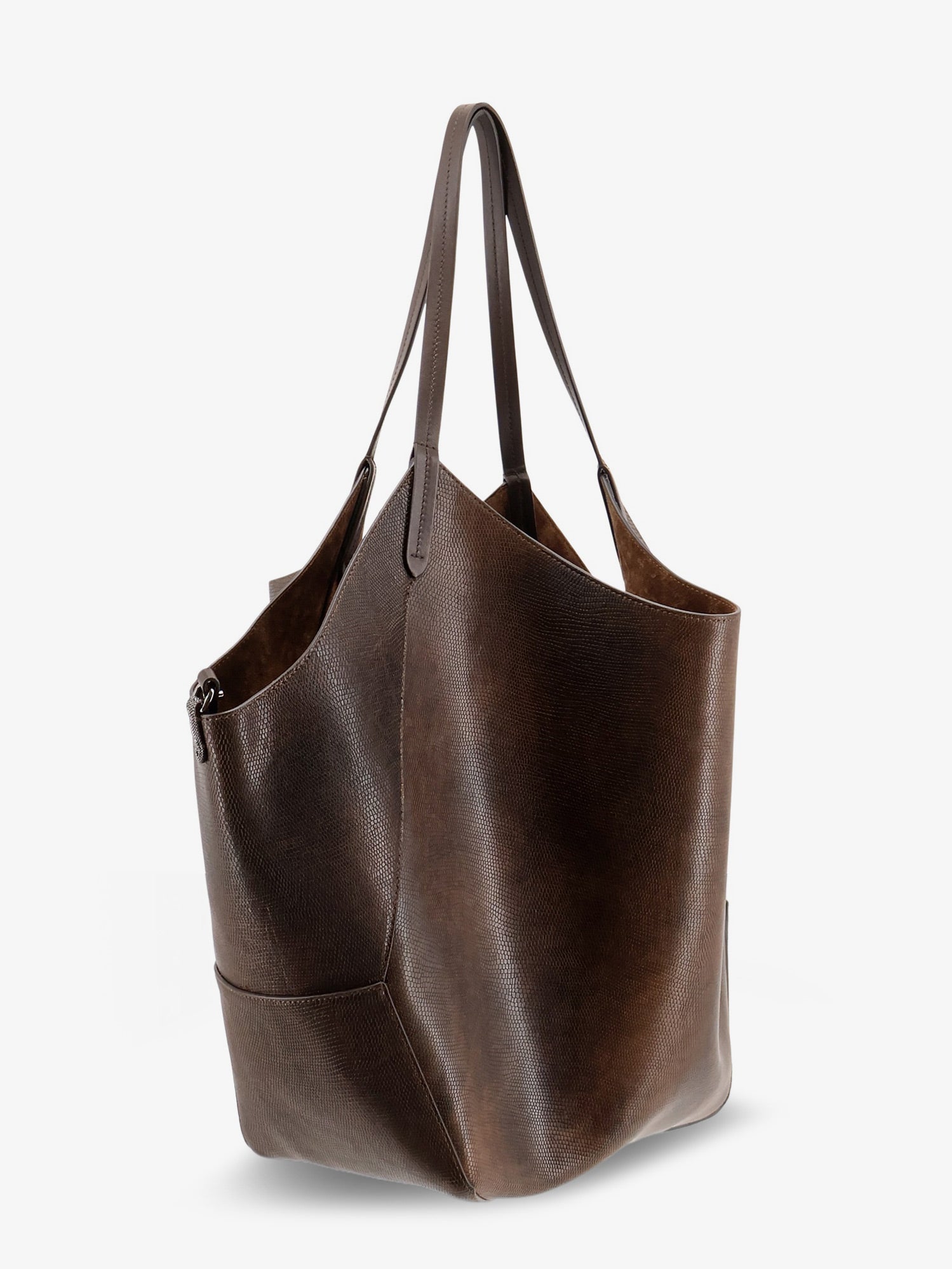 Brunello Cucinelli Leather Shopping Bag With Side Monili Detail