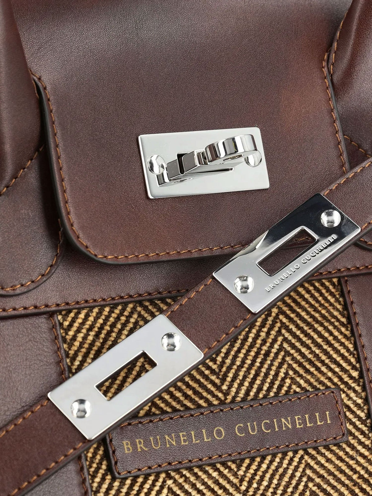 Brunello Cucinelli Country Leather Bag With Chevron Pattern
