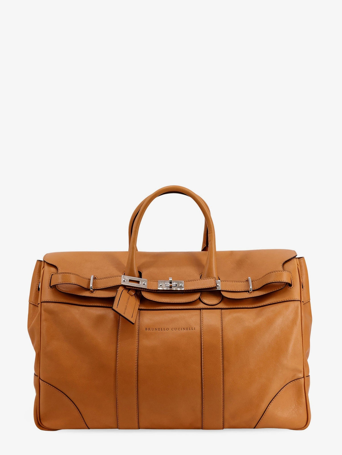 Brunello Cucinelli Leather Travel Bag With Engraved Logo On The Front