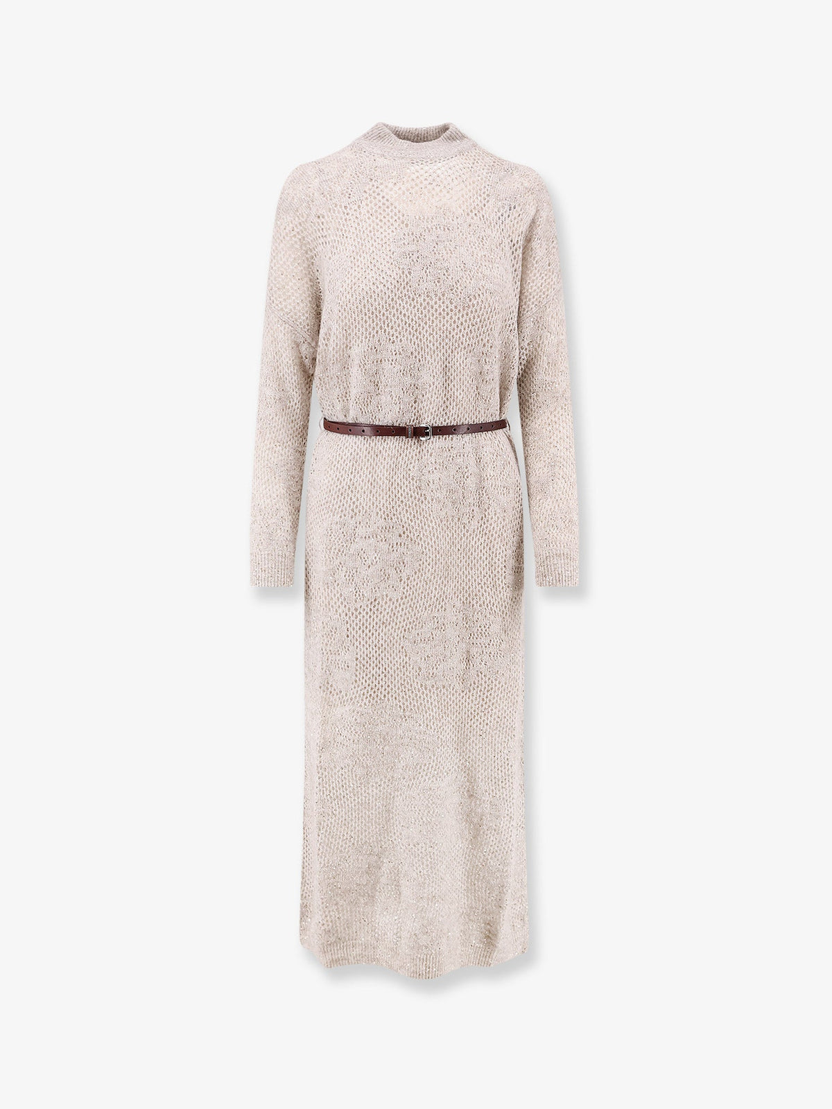 Brunello Cucinelli Mohair And Wool Blend Long Dress With All-over Dazzling Detail