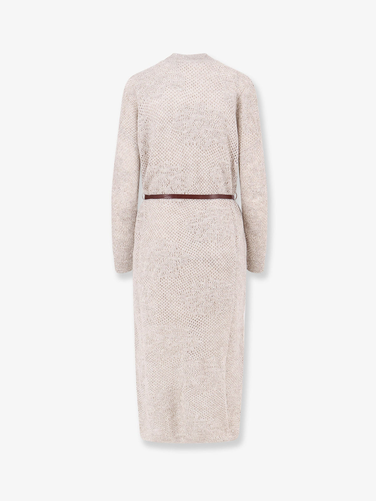 Brunello Cucinelli Mohair And Wool Blend Long Dress With All-over Dazzling Detail