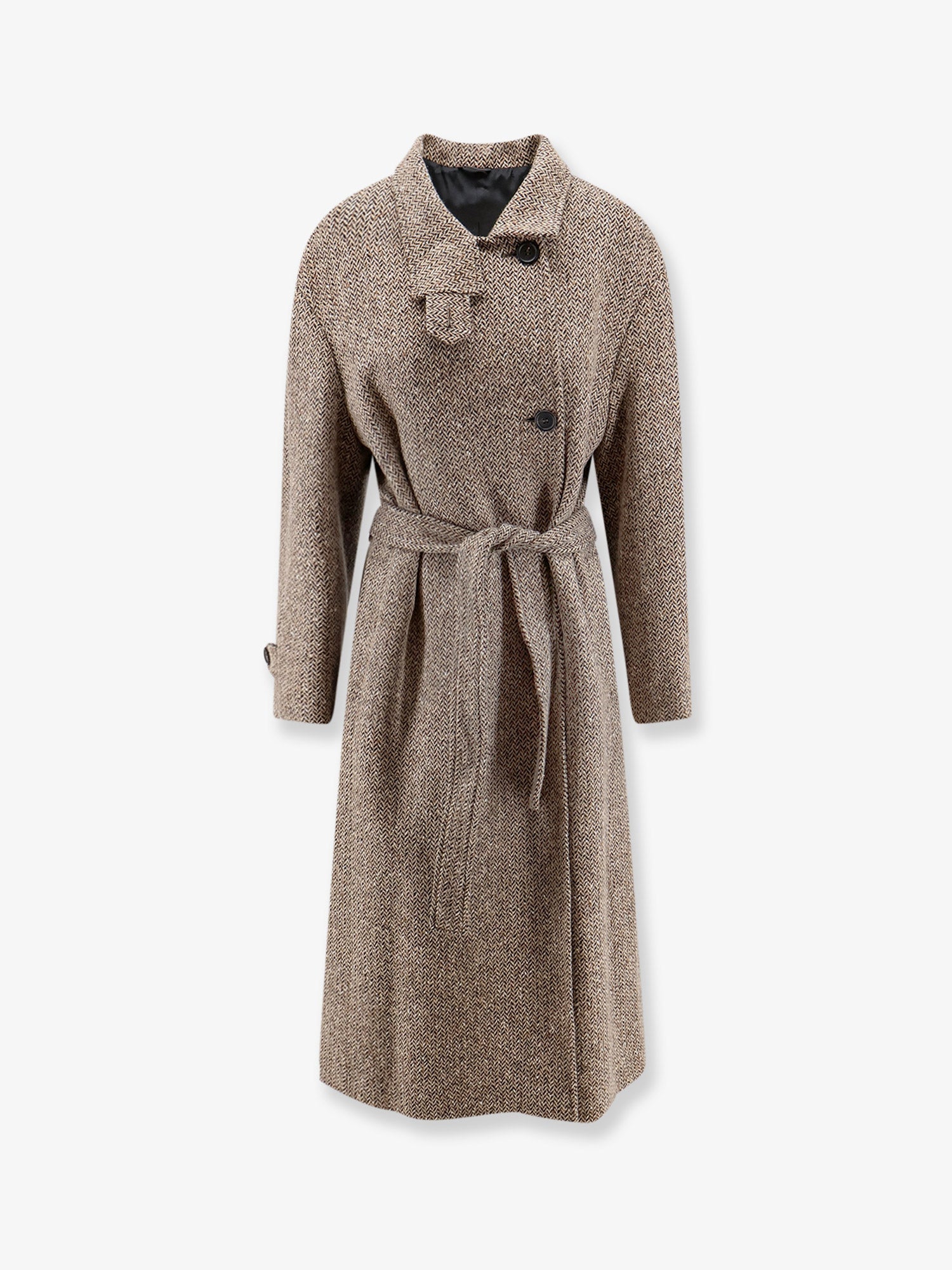 Brunello Cucinelli Herringbone Coat With Monili Detail