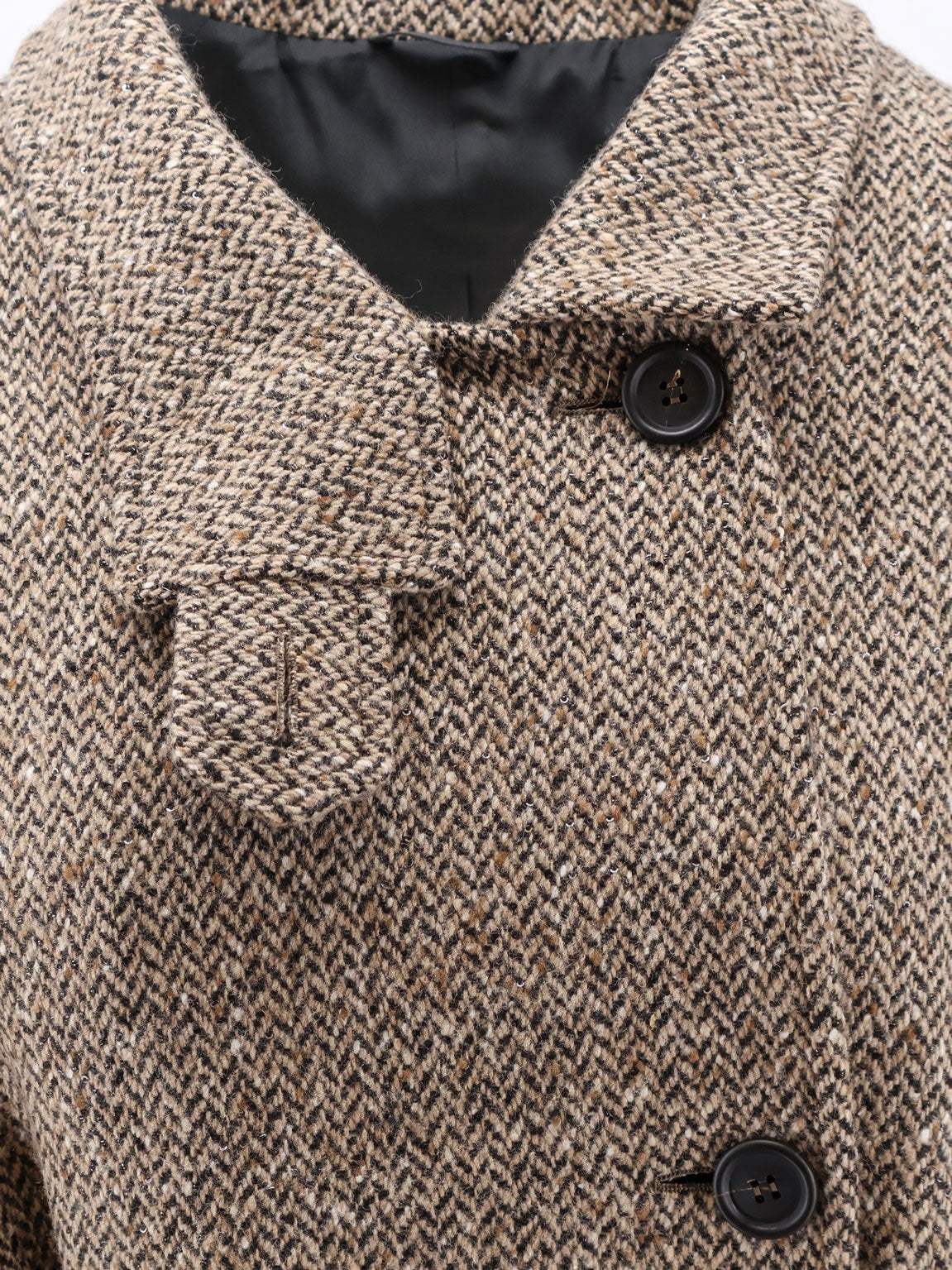 Brunello Cucinelli Herringbone Coat With Monili Detail