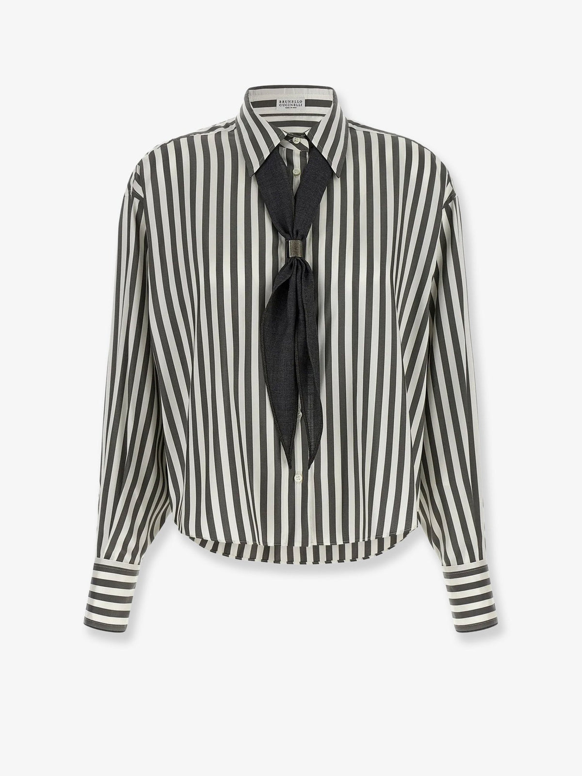 Brunello Cucinelli Striped Silk Shirt With Foulard
