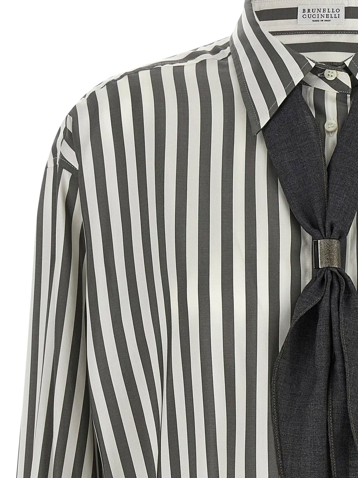 Brunello Cucinelli Striped Silk Shirt With Foulard