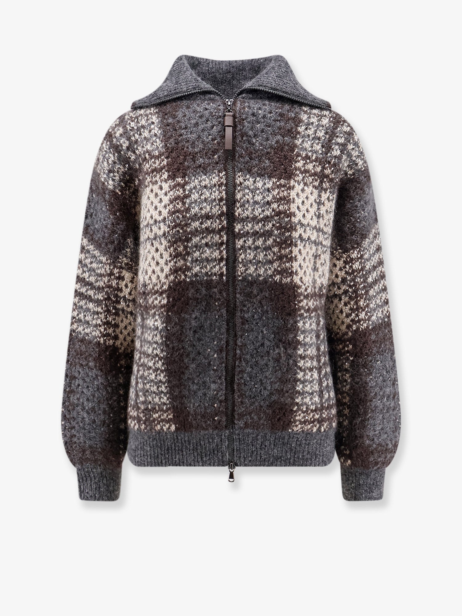 Brunello Cucinelli Cardigan With Intarsia And Micro-sequin Embroidery