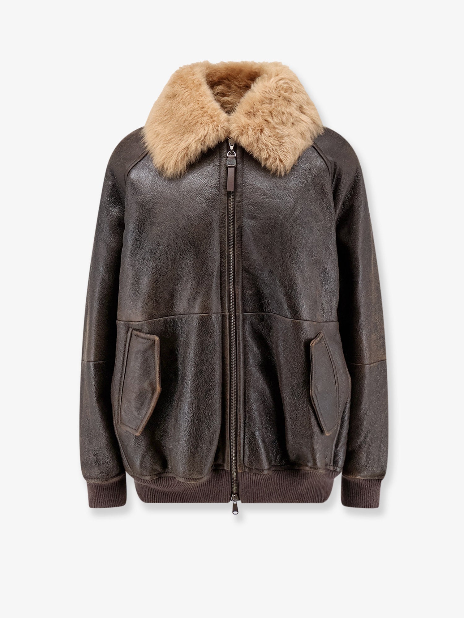 Brunello Cucinelli Leather Jacket With Shearling Collar