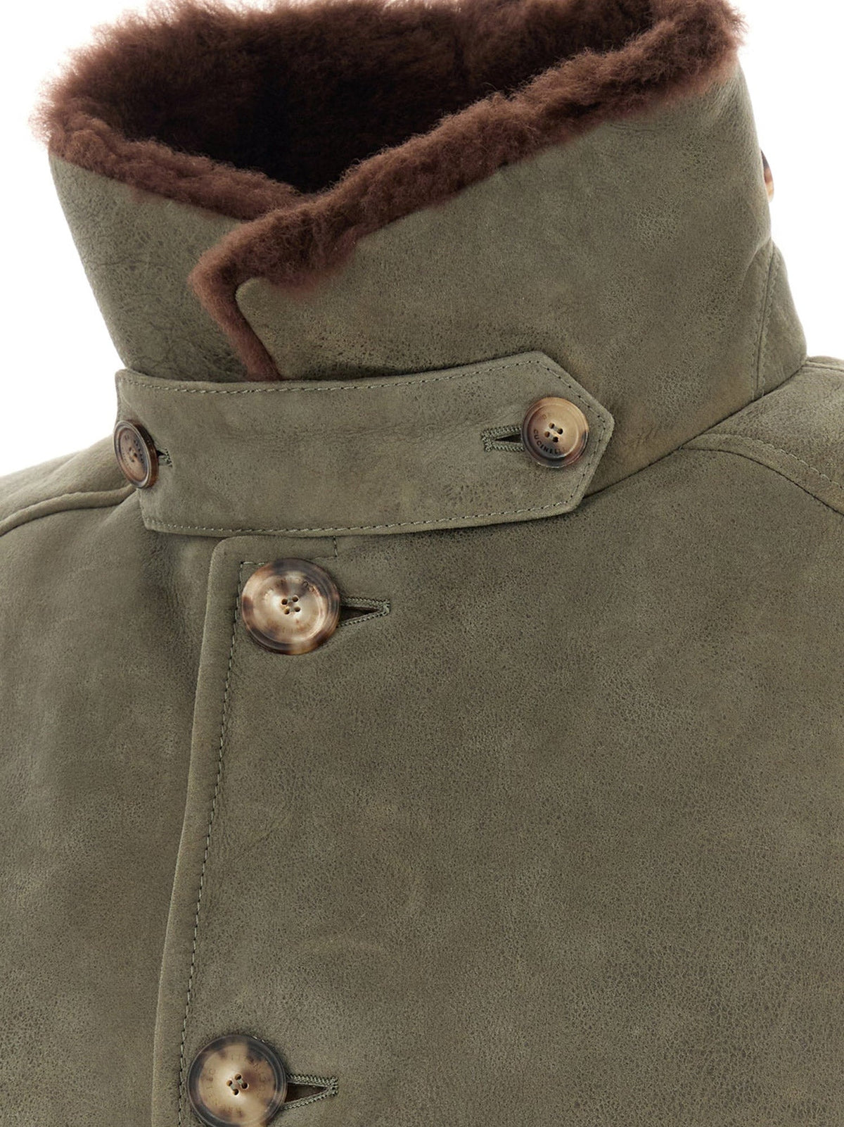 Brunello Cucinelli Waxed Shearling Bomber Jacket With Shearling Collar