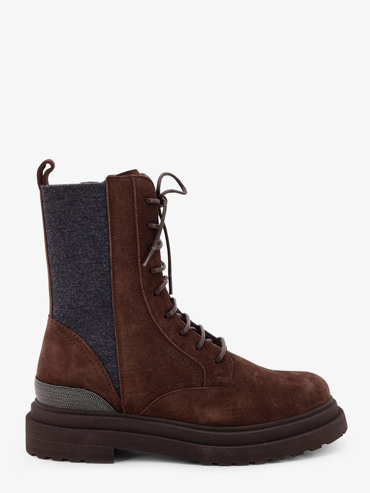 Brunello Cucinelli Suede Boots With Virgin Wool Knit Insert And Precious Detail