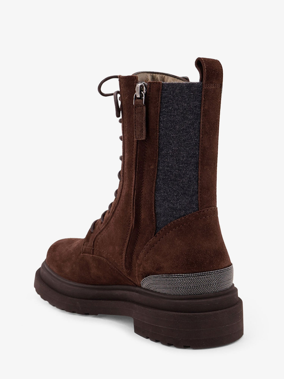 Brunello Cucinelli Suede Boots With Virgin Wool Knit Insert And Precious Detail