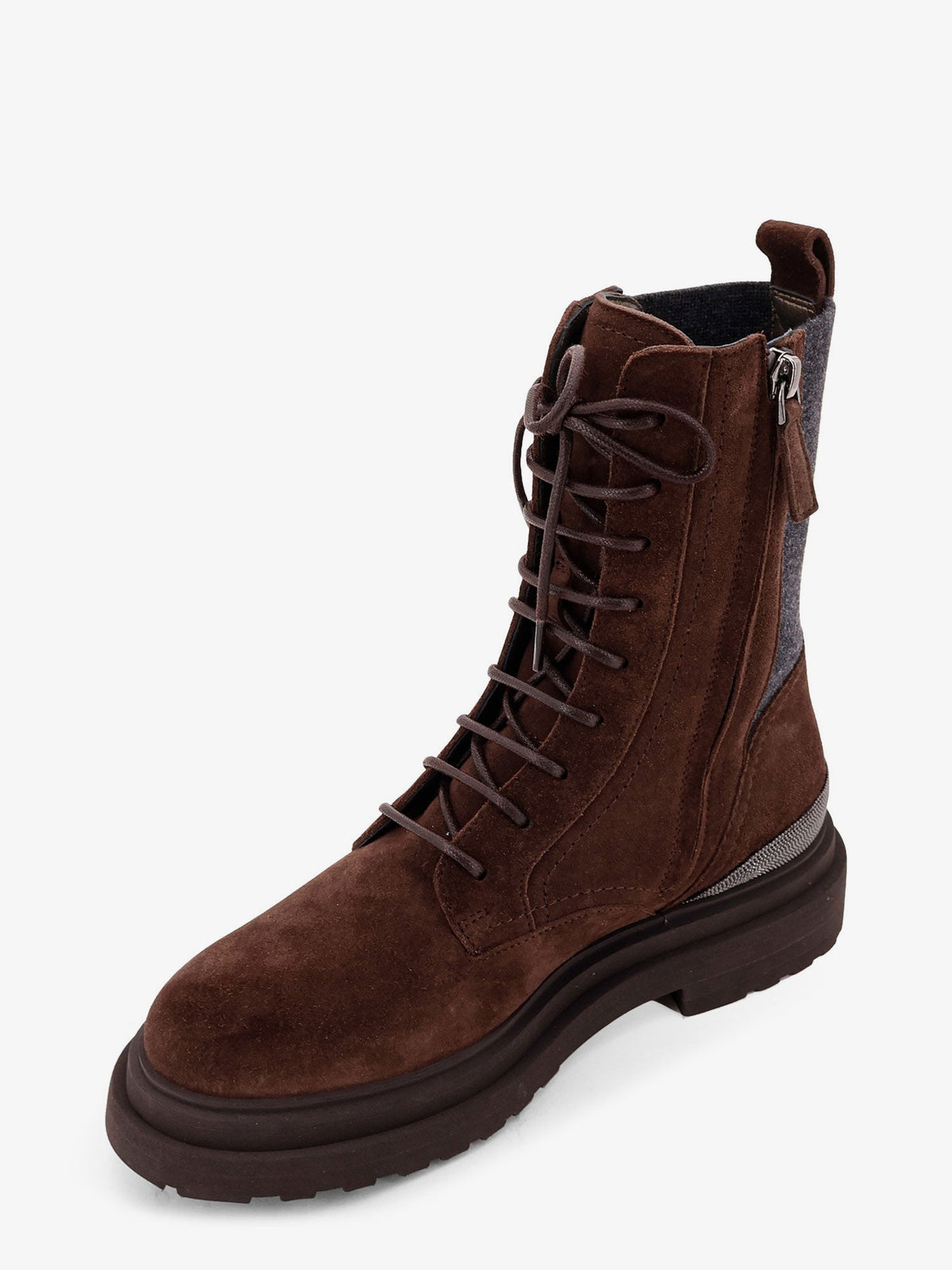 Brunello Cucinelli Suede Boots With Virgin Wool Knit Insert And Precious Detail