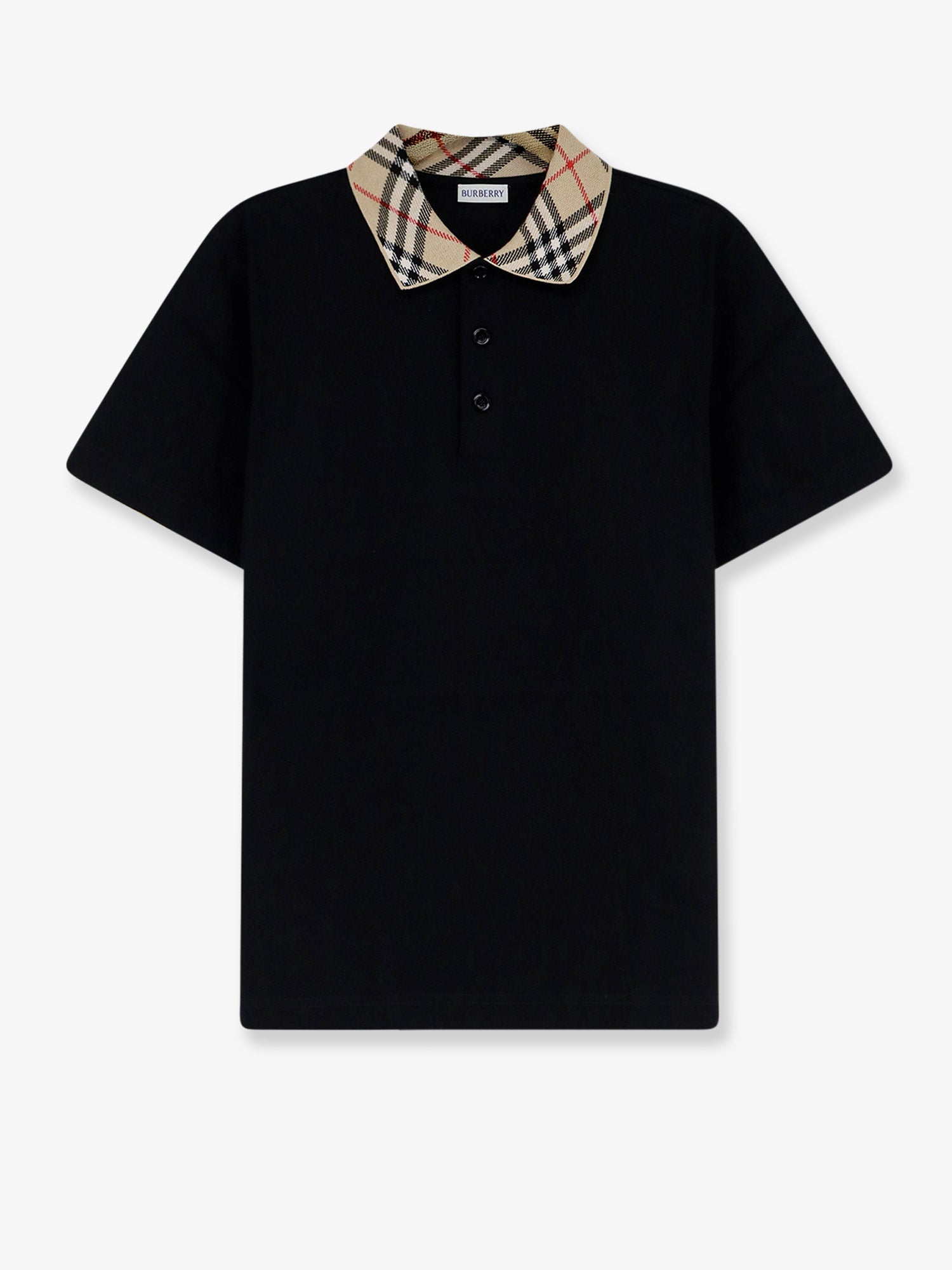 Burberry Cotton Polo Shirt With Check Collar Detail
