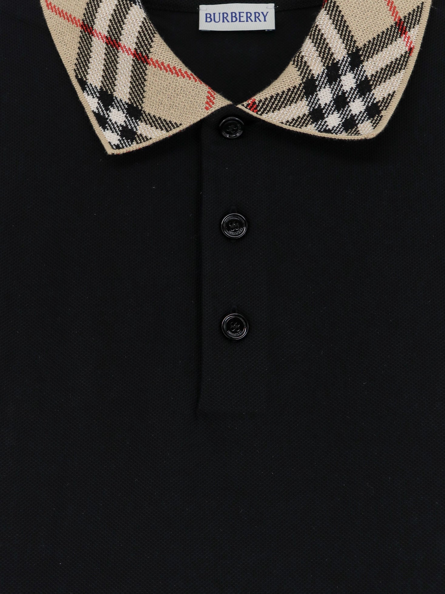 Burberry Cotton Polo Shirt With Check Collar Detail