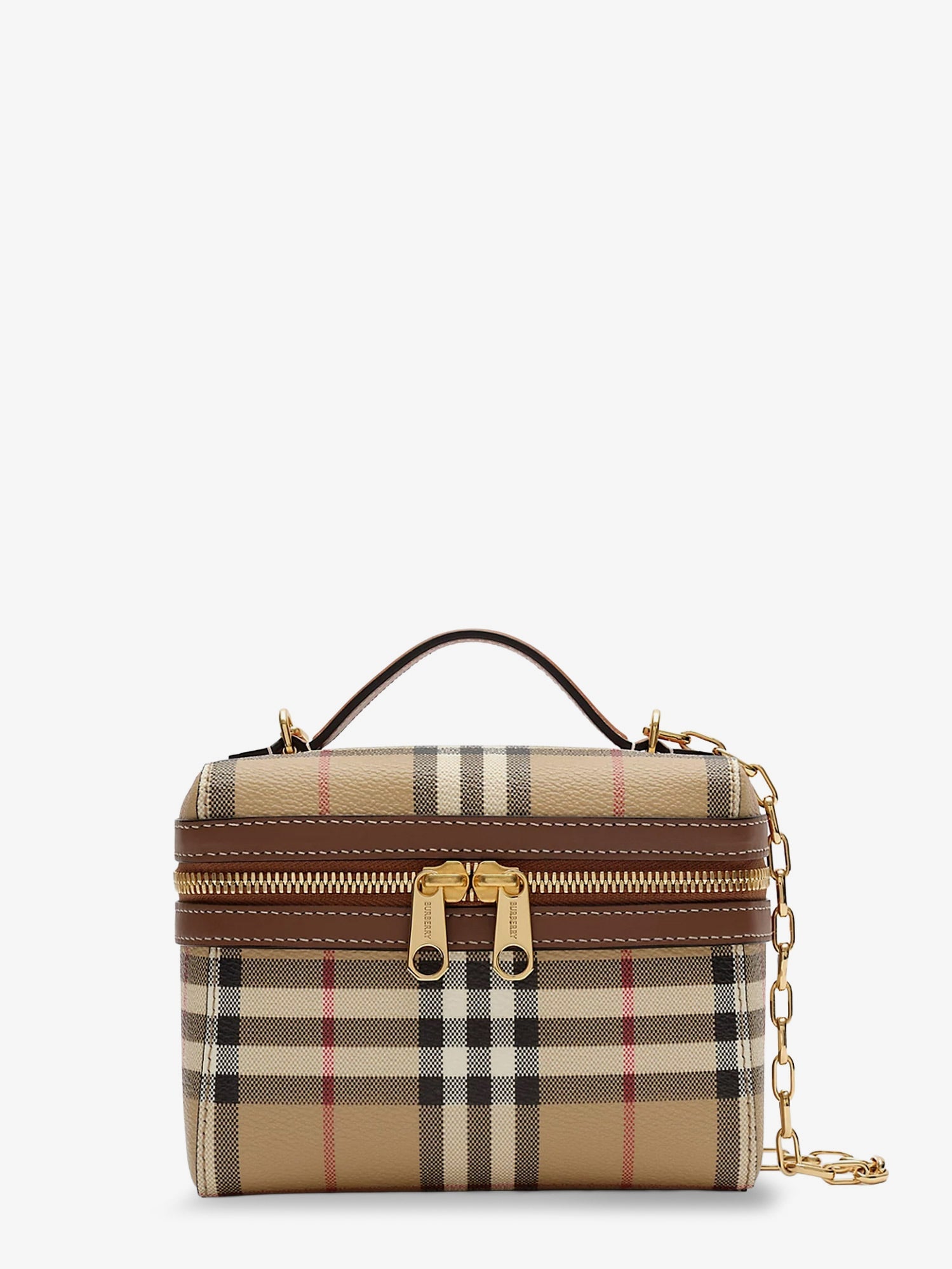 Burberry Vanity Mini Coated Canvas Handbag With Check Motif