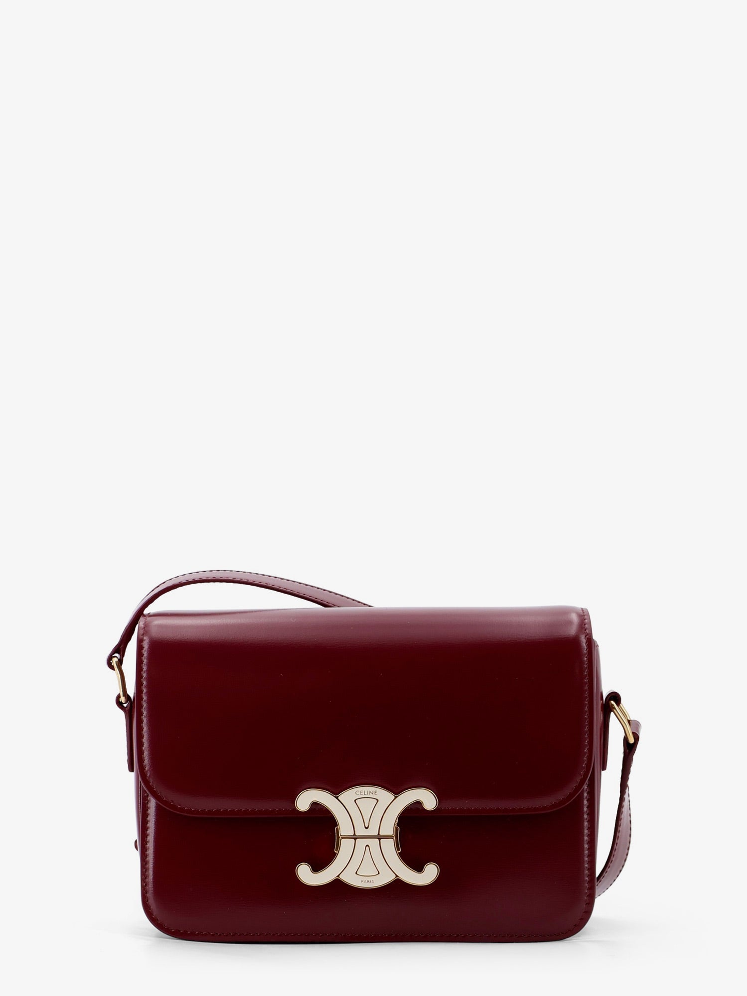 Celine Teen Triomphe Leather Crossbody Bag With Enameled Triomphe Logo