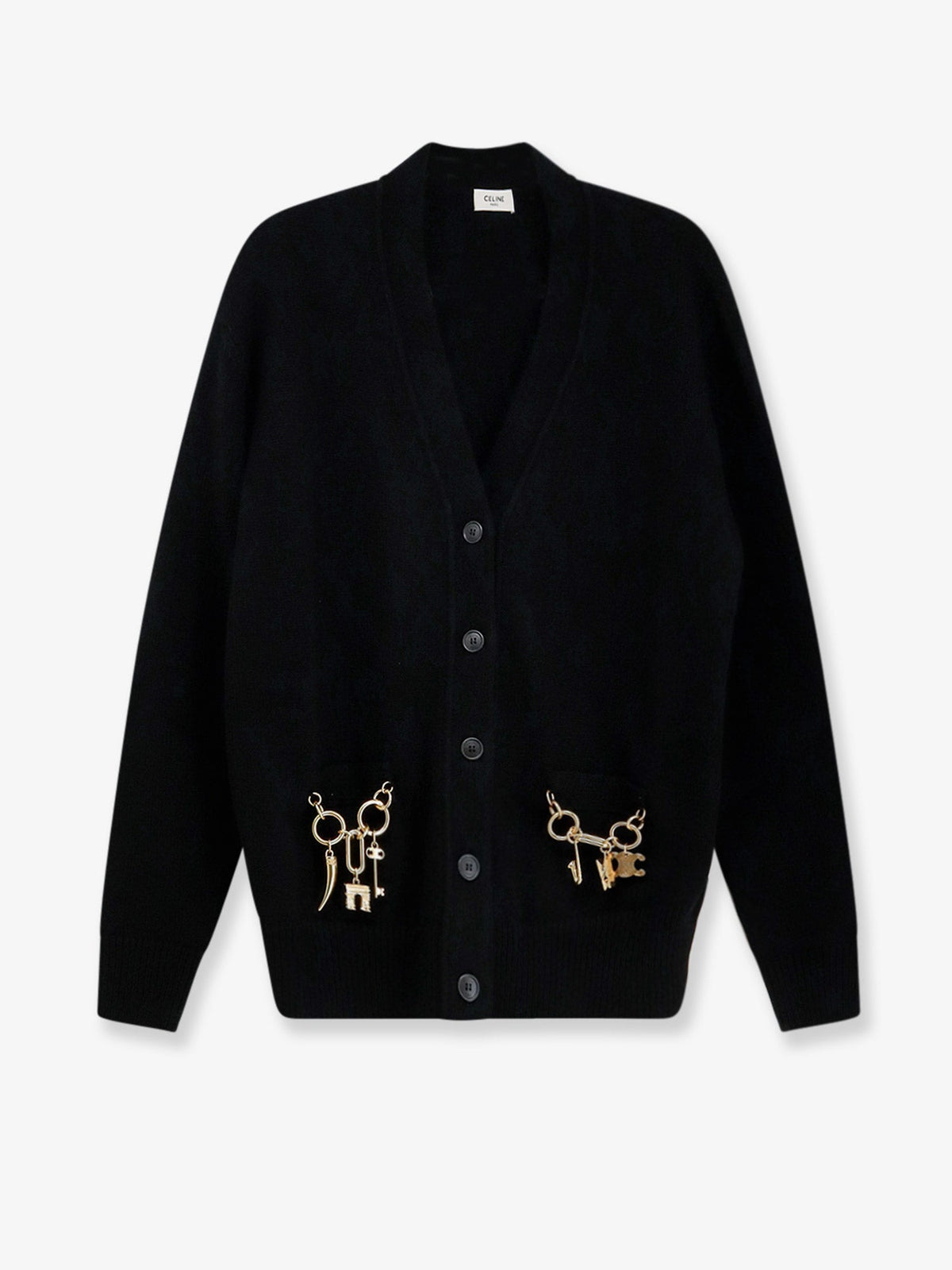 Celine Cashmere Cardigan With Gold Metal Charms