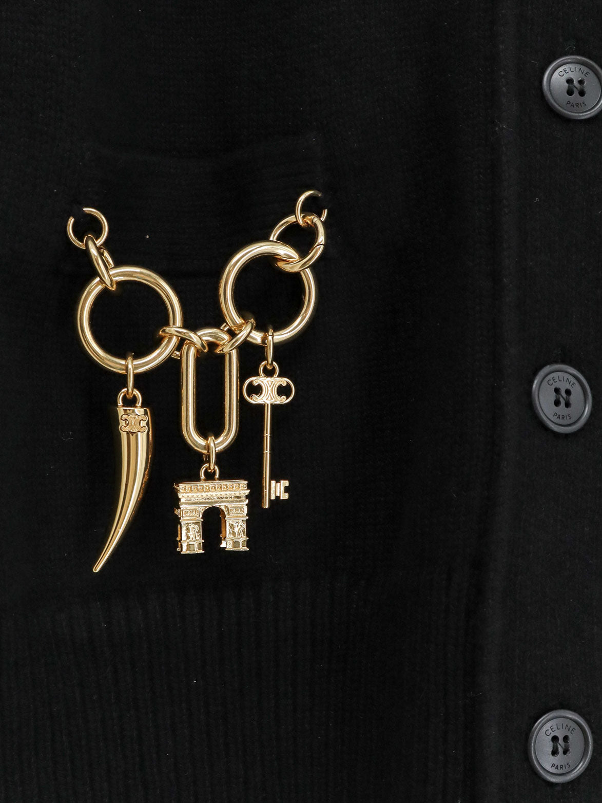 Celine Cashmere Cardigan With Gold Metal Charms